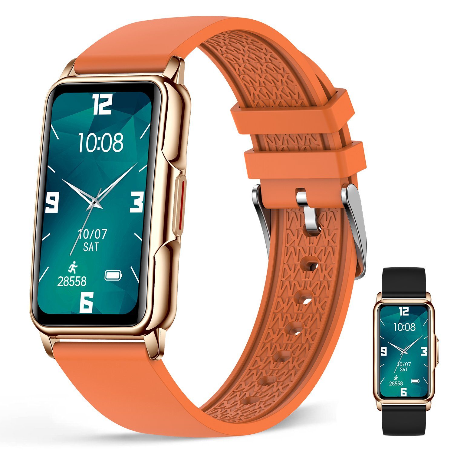 Haiaveng Damen Smartwatch Smartwatch (3,73 cm/1,47 Zoll, iOS und Android cm), Damen Smart Watch, Fitness Uhr, Fitness Tracker, Gesundheitsfunktionen Orange + Schwarz