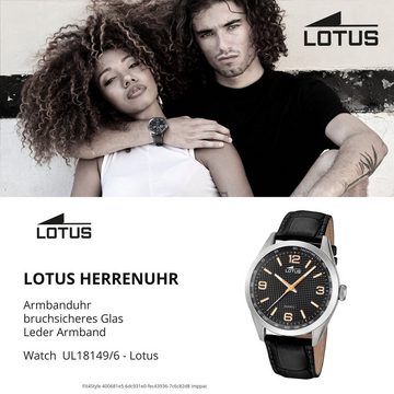 Lotus Quarzuhr LOTUS Herren Uhr Elegant 18149/6 Leder, (Analoguhr), Herren Armbanduhr rund, groß (ca. 43mm), Lederarmband schwarz
