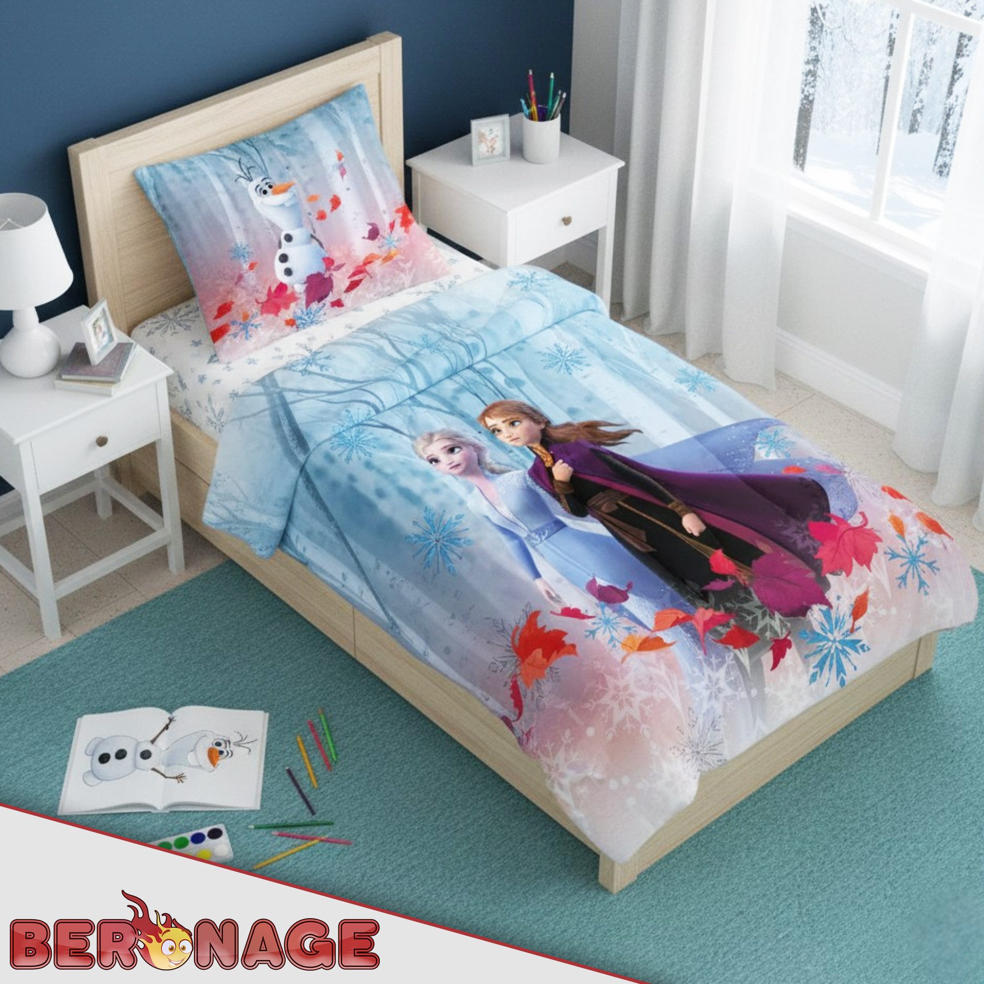BERONAGE Kinderbettwäsche Frozen Die Eiskönigin Team Bettwäsche Biber / Flanell Bettbezug Elsa, 100% Baumwolle, 2 teilig, 135x200 + 80x80 cm – Bild 4 von 5