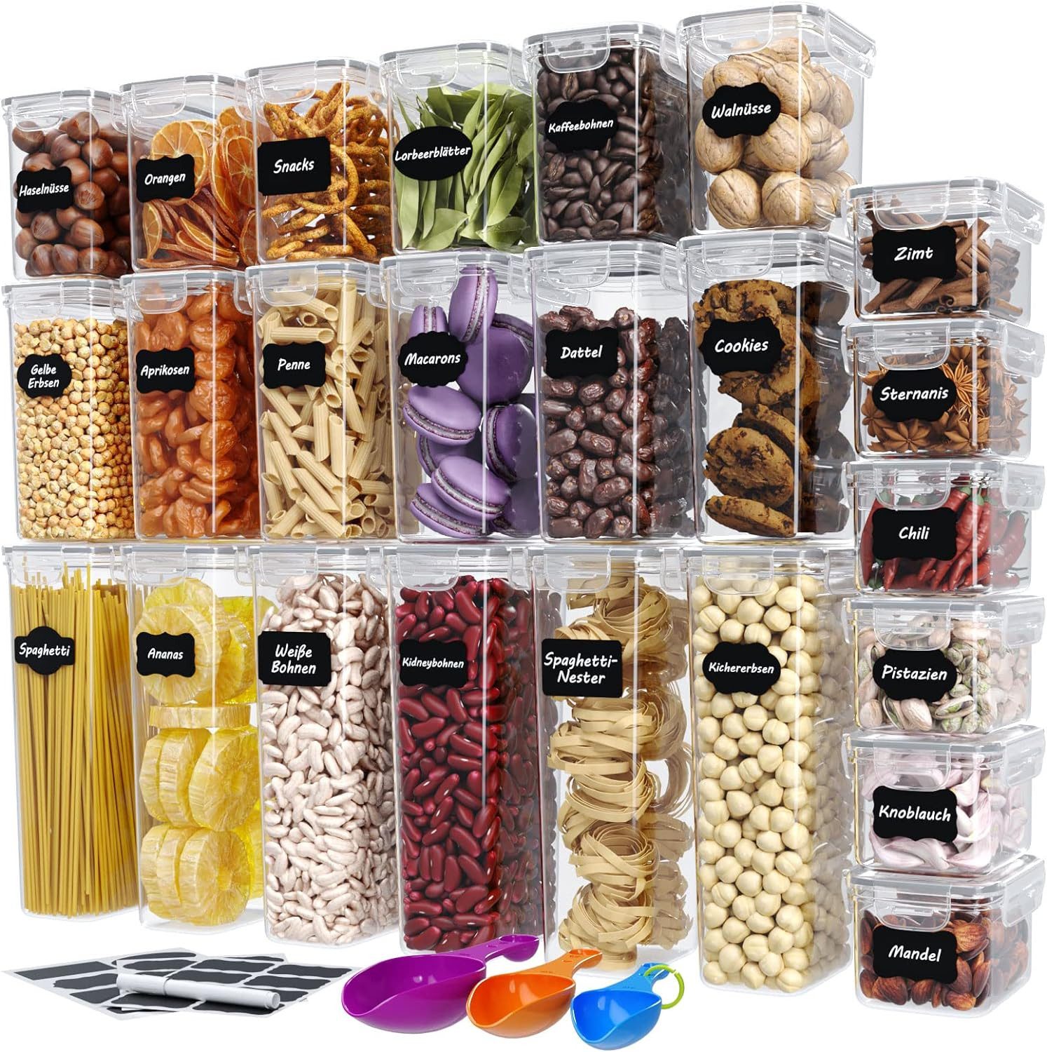 Simloveve Vorratsdose 24er Set Банки для хранения, Vorratsgläser, Aufbewahrungsbox Kücheorganizer, Polyprophylen (PP), (29-tlg), Spülmaschinenfest, mikrowellengeeignet, 0,8 / 1,4 / 2,0 / 2,8 L