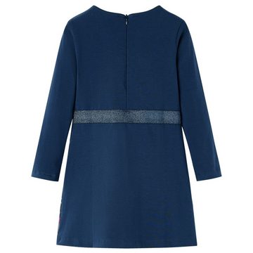 vidaXL A-Linien-Kleid Kinderkleid mit Langen Ärmeln Hirsch-Aufdruck Marineblau 128