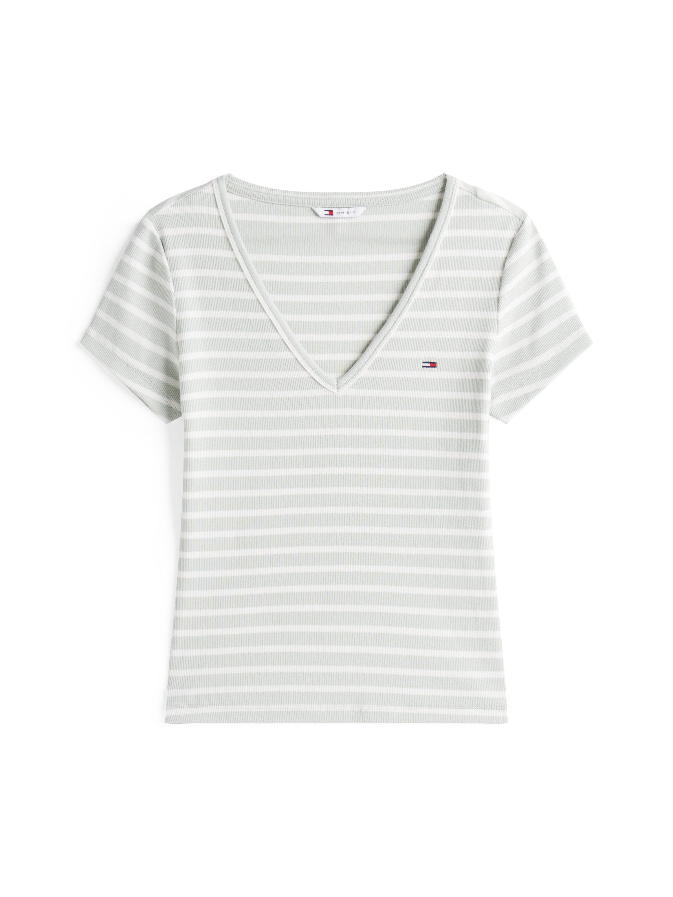Tommy Jeans Kurzarmshirt TJW SLIM ESSENTIAL RIB V SHORT SLEEVE mit gerippter Struktur, V-Ausschnitt, Slim Fit – Bild 3 von 4