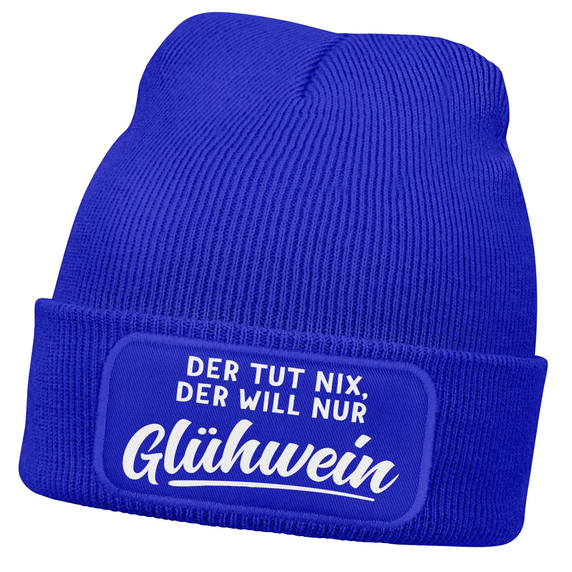 Strickmütze Herren Beanie mit Patch Strickmütze mit Spruch Glühwein Aufdruck