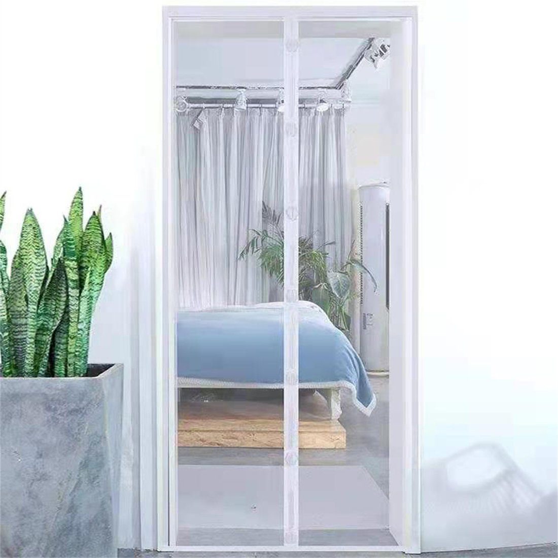 YOOdy~ Insektenschutz-Tür Weiß ohne Tür Bohren Fliegengitter Türvorhang Magnetvorhang Insektenschutz