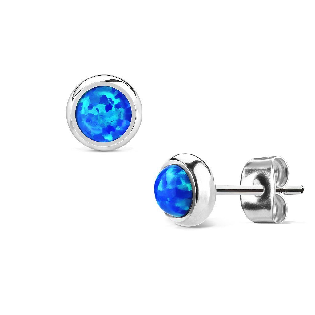 Ohrstecker-Set Ohrstecker mit 6mm Opal-Steinen aus Edelstahl für Damen - Silber-Blau