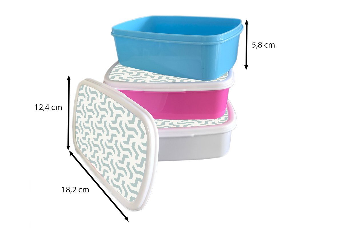 Kunststoff, - Brotdose, weiß (2-tlg), Lunchbox und Kinder Geometrie, MuchoWow Brotbox Erwachsene, - für für Muster Jungs - Abstrakt und Grün Mädchen