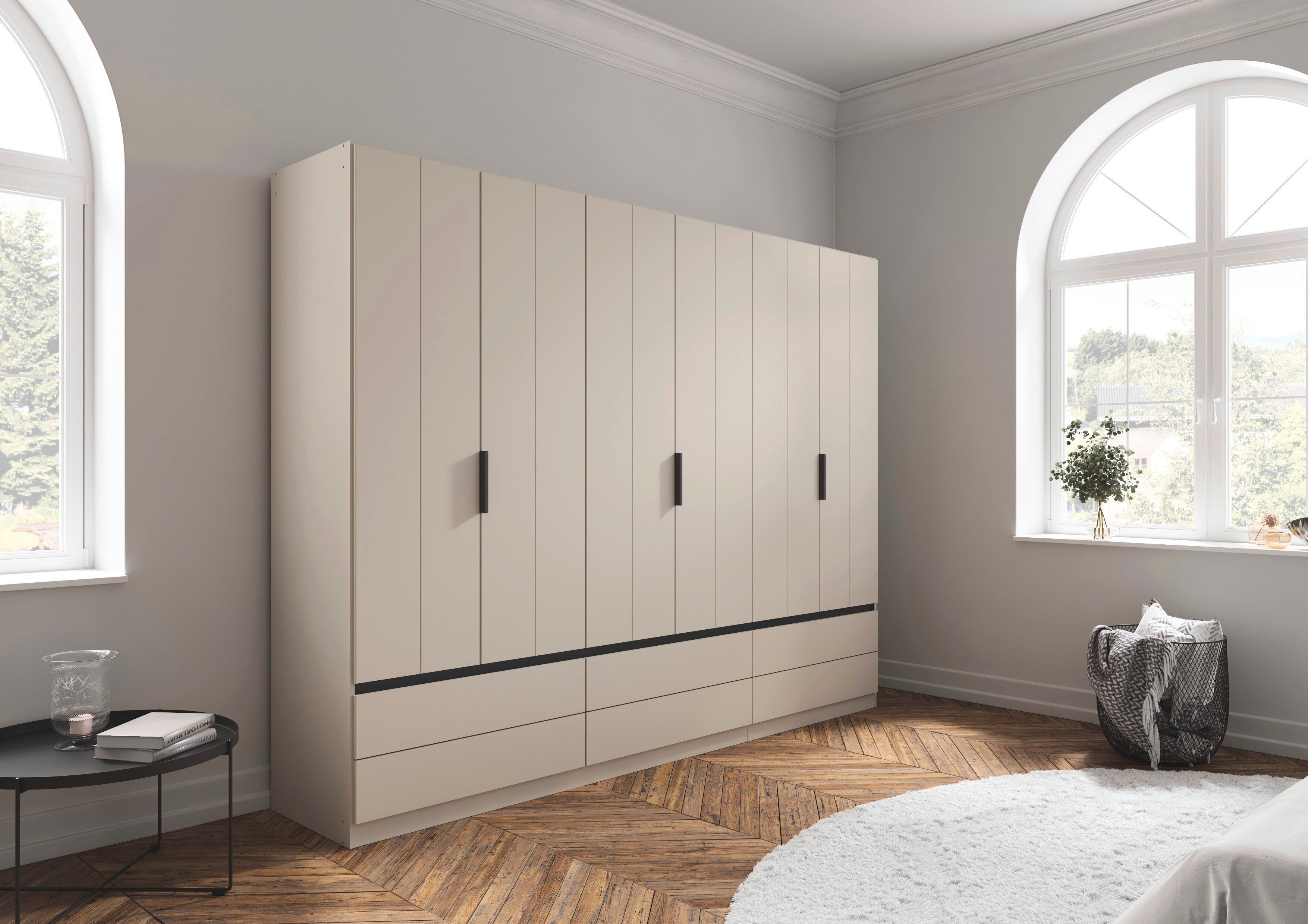 OTTO home Kleiderschrank Schrank Garderobe ARVEN Breiten 181/226/271cm (3 verschiedene Ausstattungen BASIC/CLASSIC/PREMIUM (inkl. SOFT-CLOSE) puristisches Design in Plankenoptik mit Metallgriffen MADE IN GERMANY