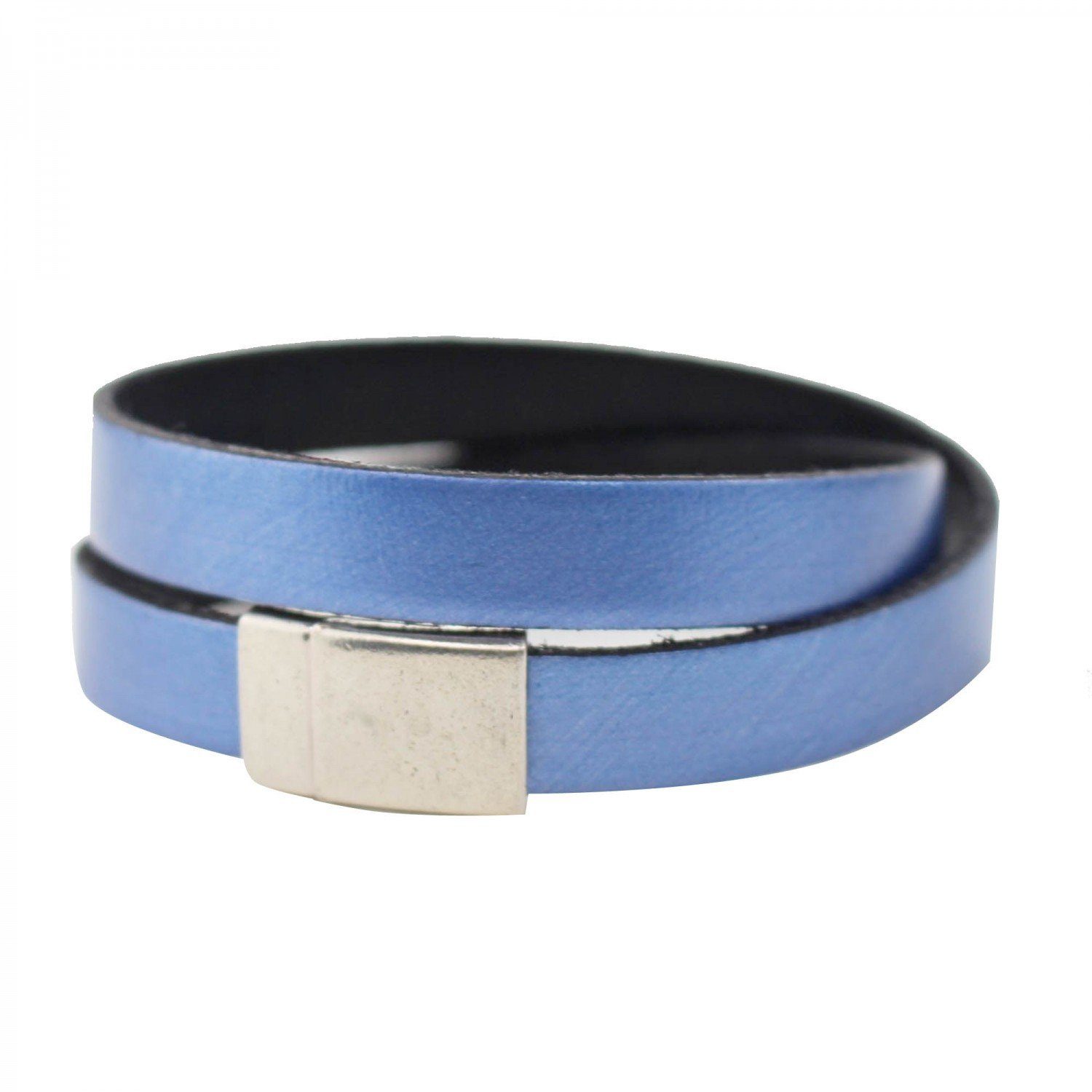 Armband Lederarmband Damen Eisblau metallic, Lederschmuck
