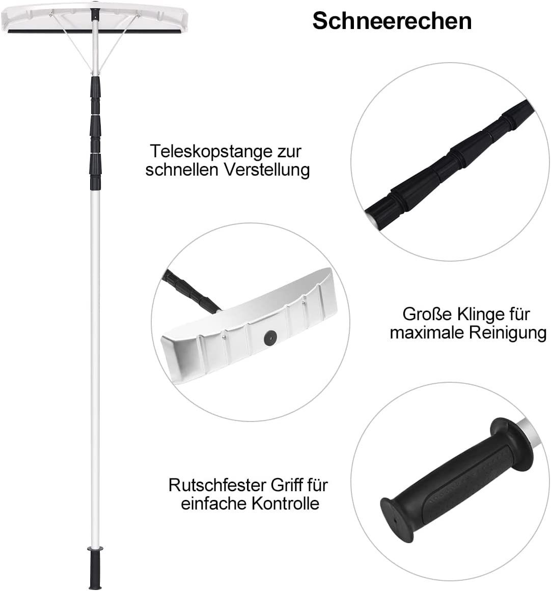 COSTWAY Schneeschieber, mit Gummielippe, Einstellbereich 201-630cm, Alu