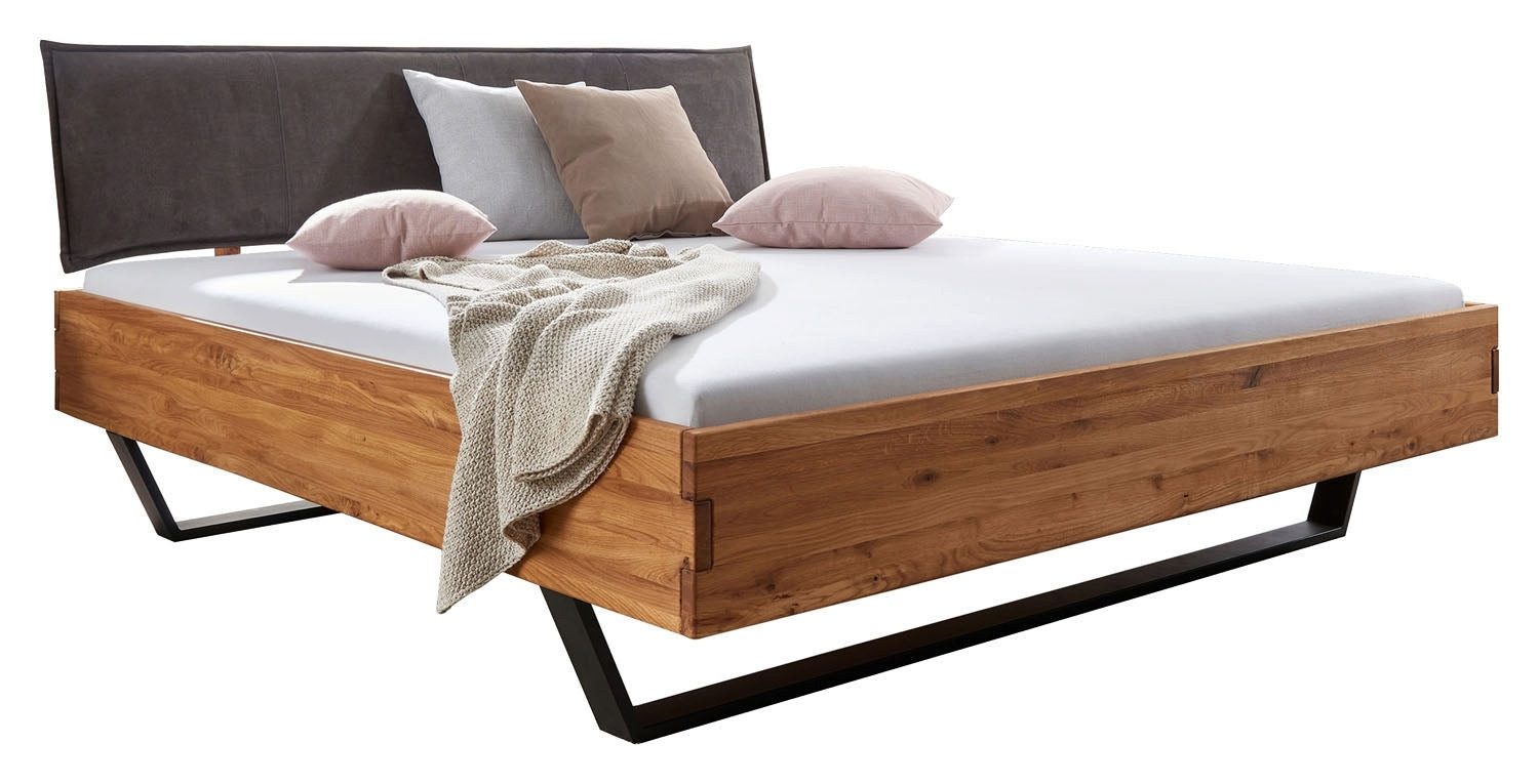BENEDO MÖBEL Massivholzbett hochwertige Wildeiche geölt 140x200 cm mit Polsterkopfteil Anthrazit, Massive Wildeiche – jedes Bett ein einzigartiges Unikat durch Maserung