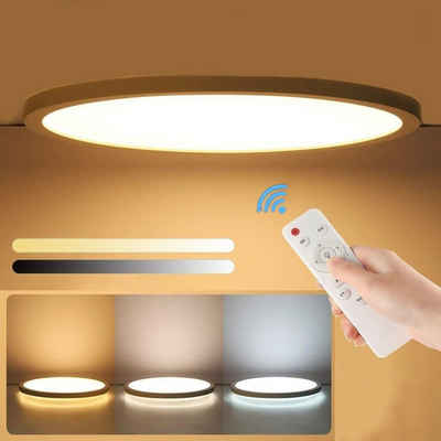 LETGOSPT Deckenleuchte Ultra Dünn 24W/36W Weiß LED Deckenlampe Flach Panel Dimmbar Round IP44, LED fest integriert, Kaltweiß, Naturweiß, Warmweiß, Dimmbar mit Fernbedienung, Wohnzimmer Deckenlampe Schlafzimmerlampen