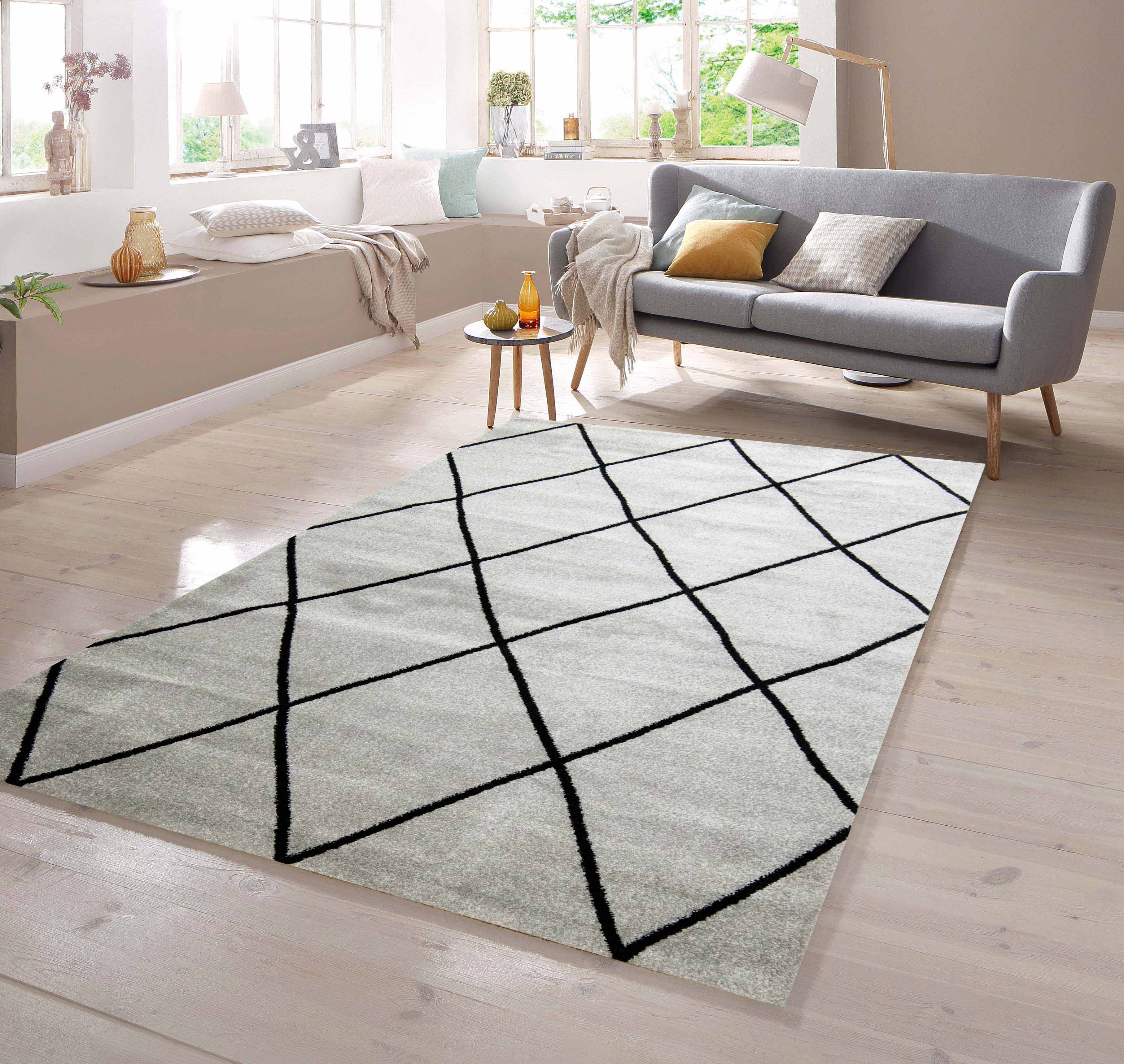 TeppichHome24 Teppich Skandinavischer Teppich Rautenmuster dunkelgrau schwarz, rechteckig