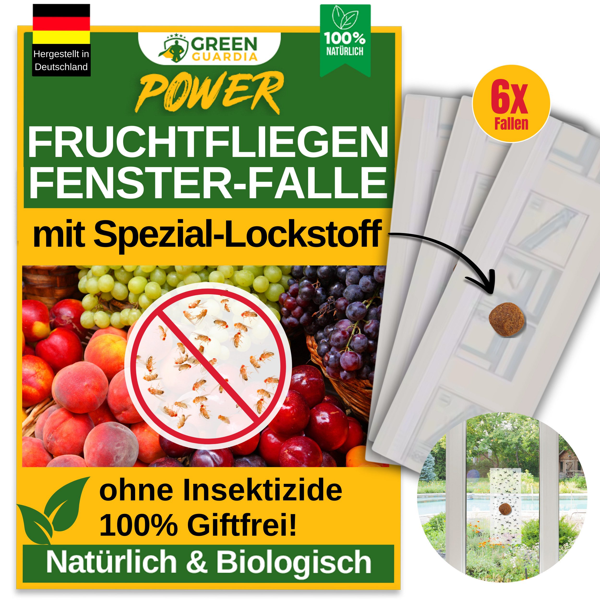 Insektenfalle Fruchtfliegen Fenster-Falle mit Spezial-Lockstoff - insektizidfrei