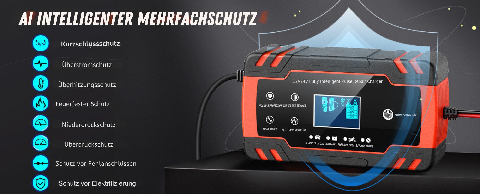 Vivitar Autobatterie-Ladegerät 12V/24V 8A mit LED-Anzeige sicher universell Autobatterie-Ladegerät (für auto, Motorrad, Rasenmäher oder Boot mit intelligenten Funktionen, Intelligentes Wartungsladegerät, vollautomatisches Ladegerät)