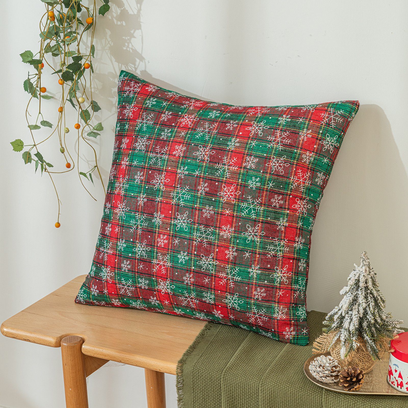 Weihnachten Throw Check&Schneeflocke Party Sofa #3 Kissenbezüge Deko (2 Kissenbezug,45x45cm, Sunicol Kissenbezug Stück),