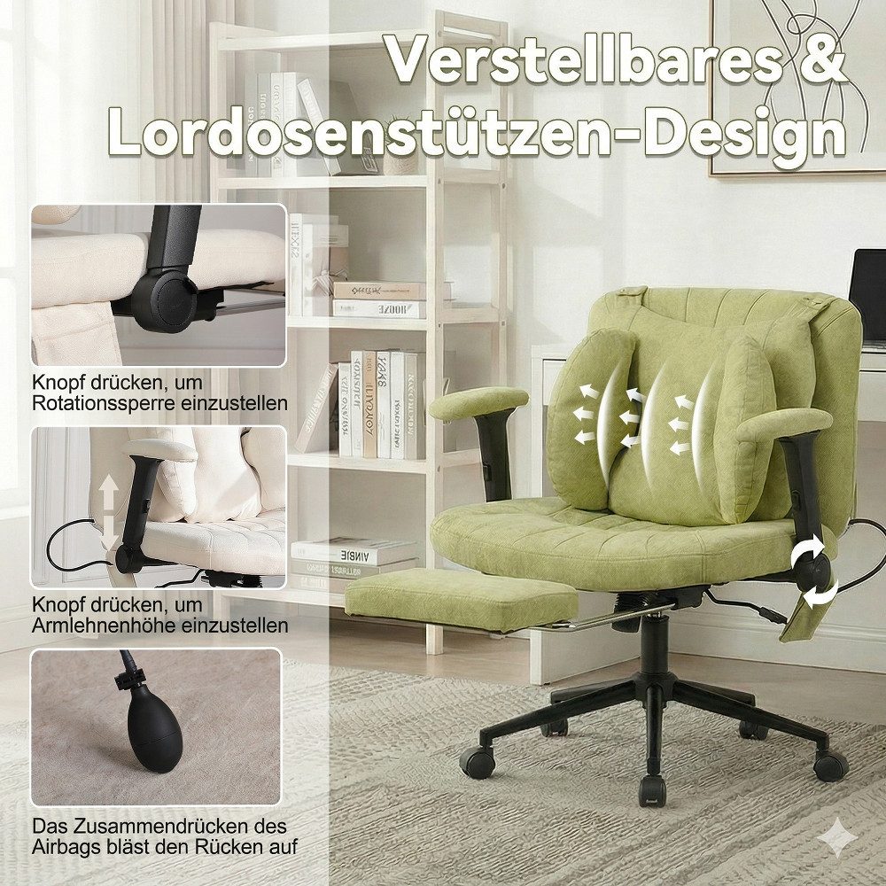 Vankel Drehstuhl Bürostuhl ergonomisch mit Air-Lordosenstütze und Rollen, Breiter Sitz, weich gepolstert und bis 150 kg belastbar – Bild 3 von 5