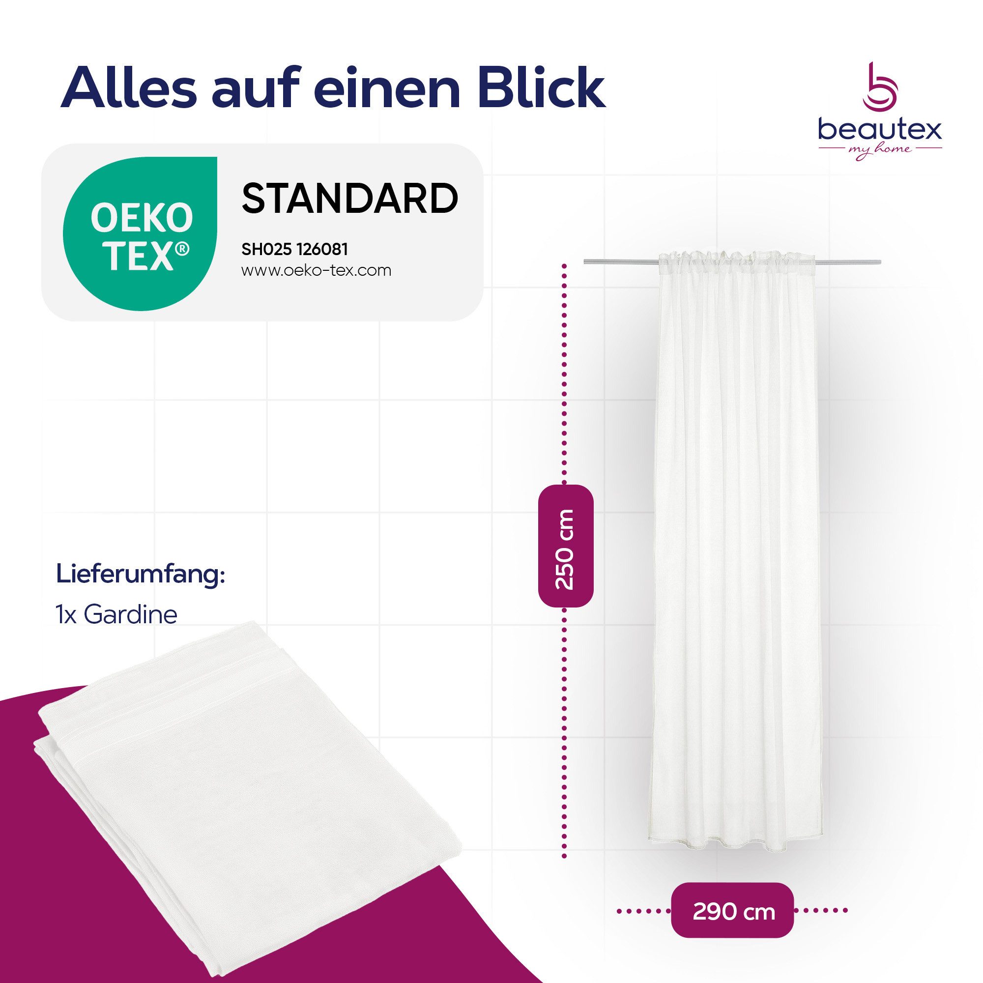 Beautex Gardine transparent Dolly, wählbar mit Kräusel- und Ösen- Aufhängung (1 St), Kräuselband, transparent