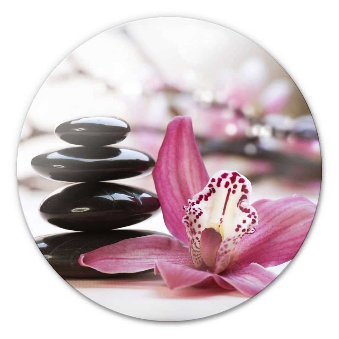 Glasbild Glas Wandbild Rund Glasbild Wellness Feng Shui Deko Orchidee