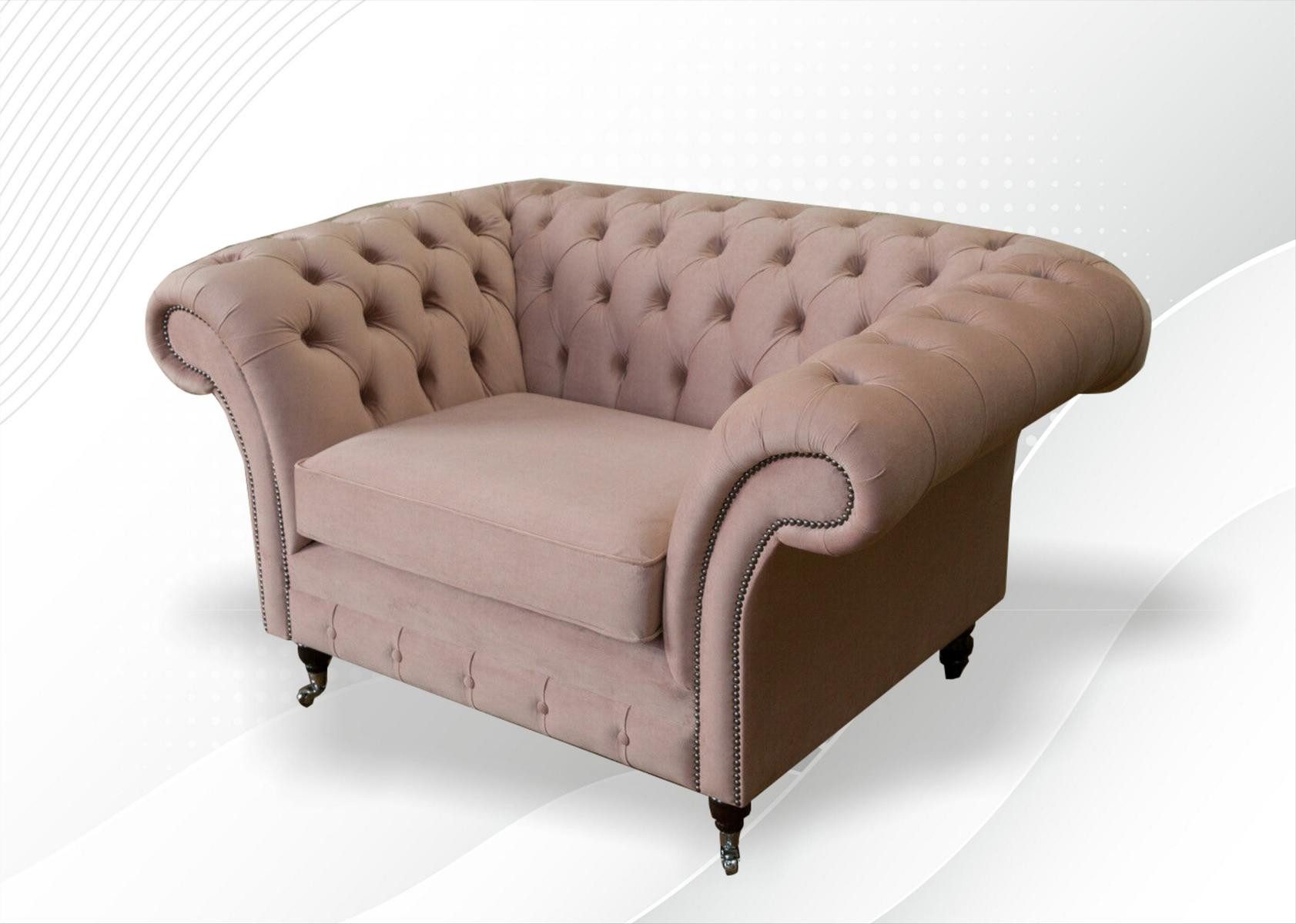 Xlmoebel Chesterfield-Sessel Rosa Textil Sessel im Chesterfield-Design für modernes Wohnen (Chesterfield Sessel), Hergestellt in Europa