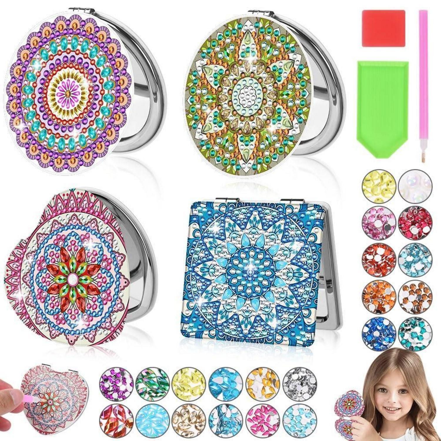 LuxusKollektion Kreativset Diamond Painting Taschenspiegel Set 4 Stück