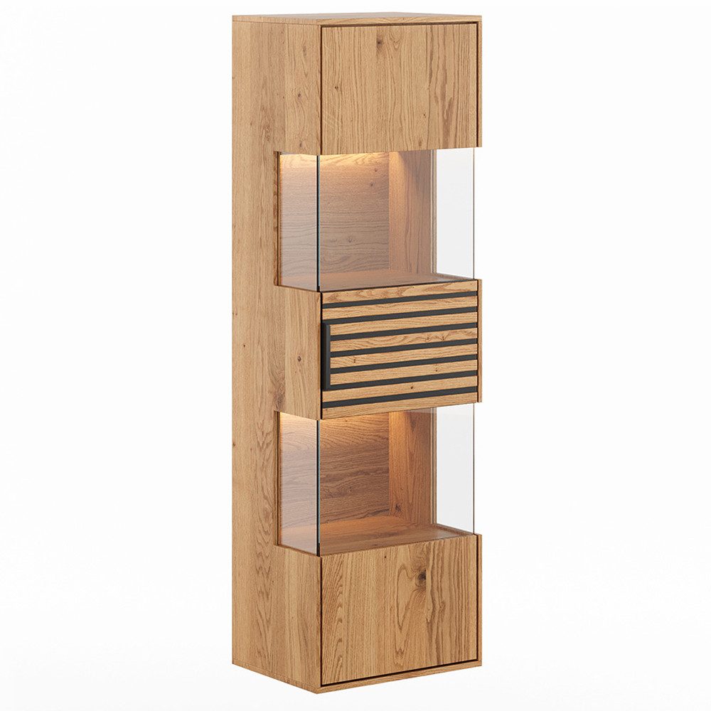 Lomadox Hängevitrine TIVAT-163 Eiche massiv geölt, 43 cm breit, inkl. LED-Beleuchtung