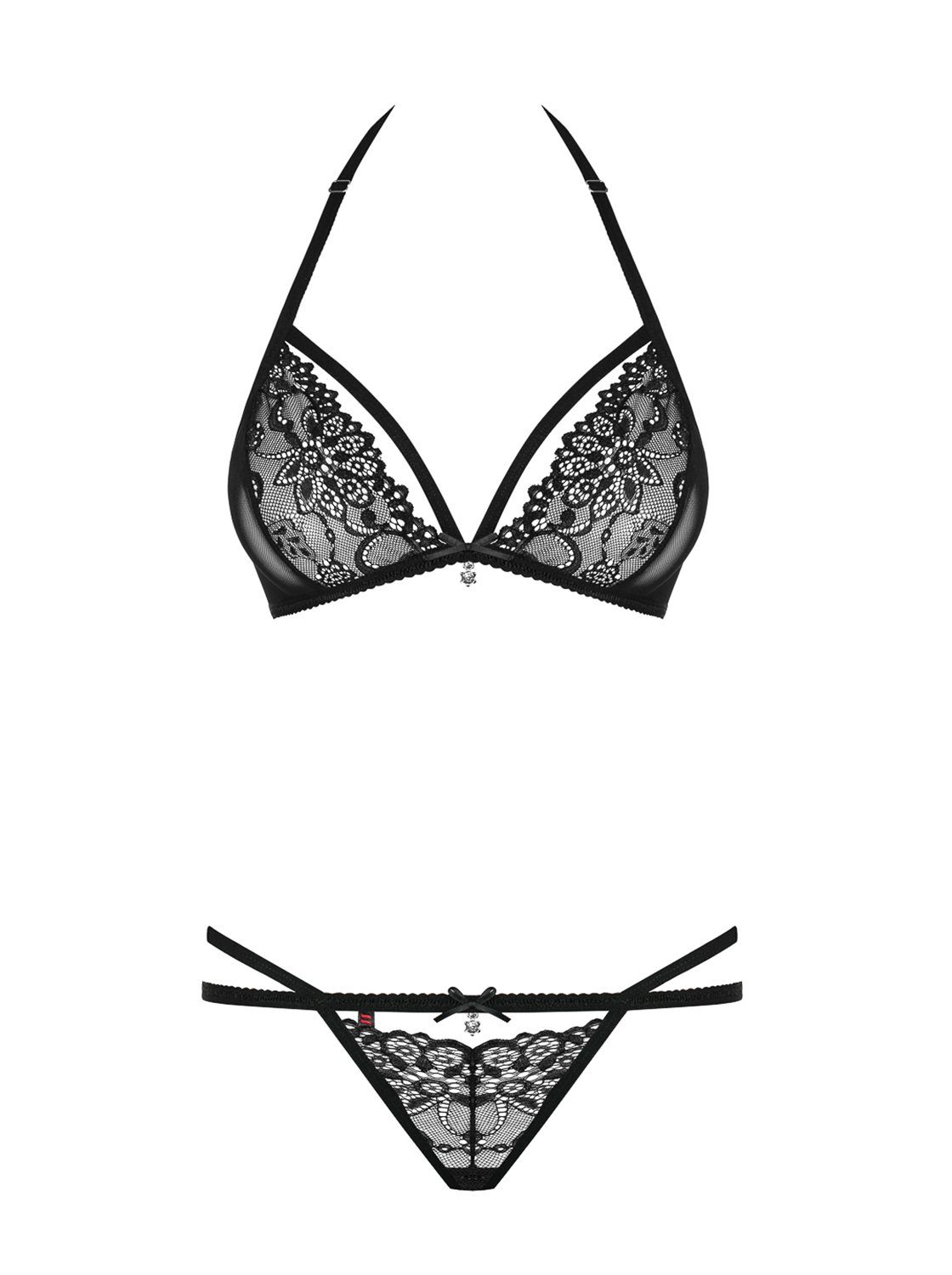 Obsessive Set: Spitze mit (Set) Bügel-BH Dessous schwarz String mit BH-Set