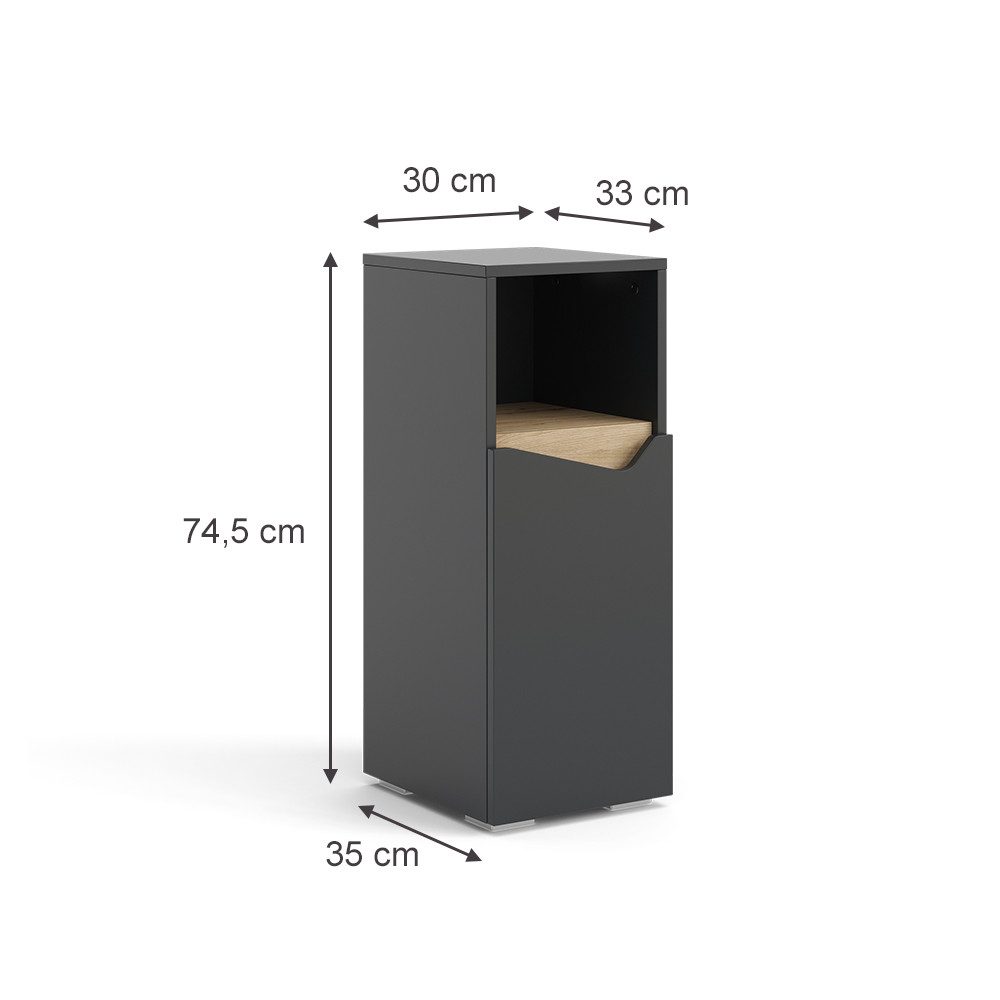 Vicco Midischrank Marelle, Anthrazit/Anthrazit, 30 x 74.5 cm mit Tür und offenem Fach (1-St)