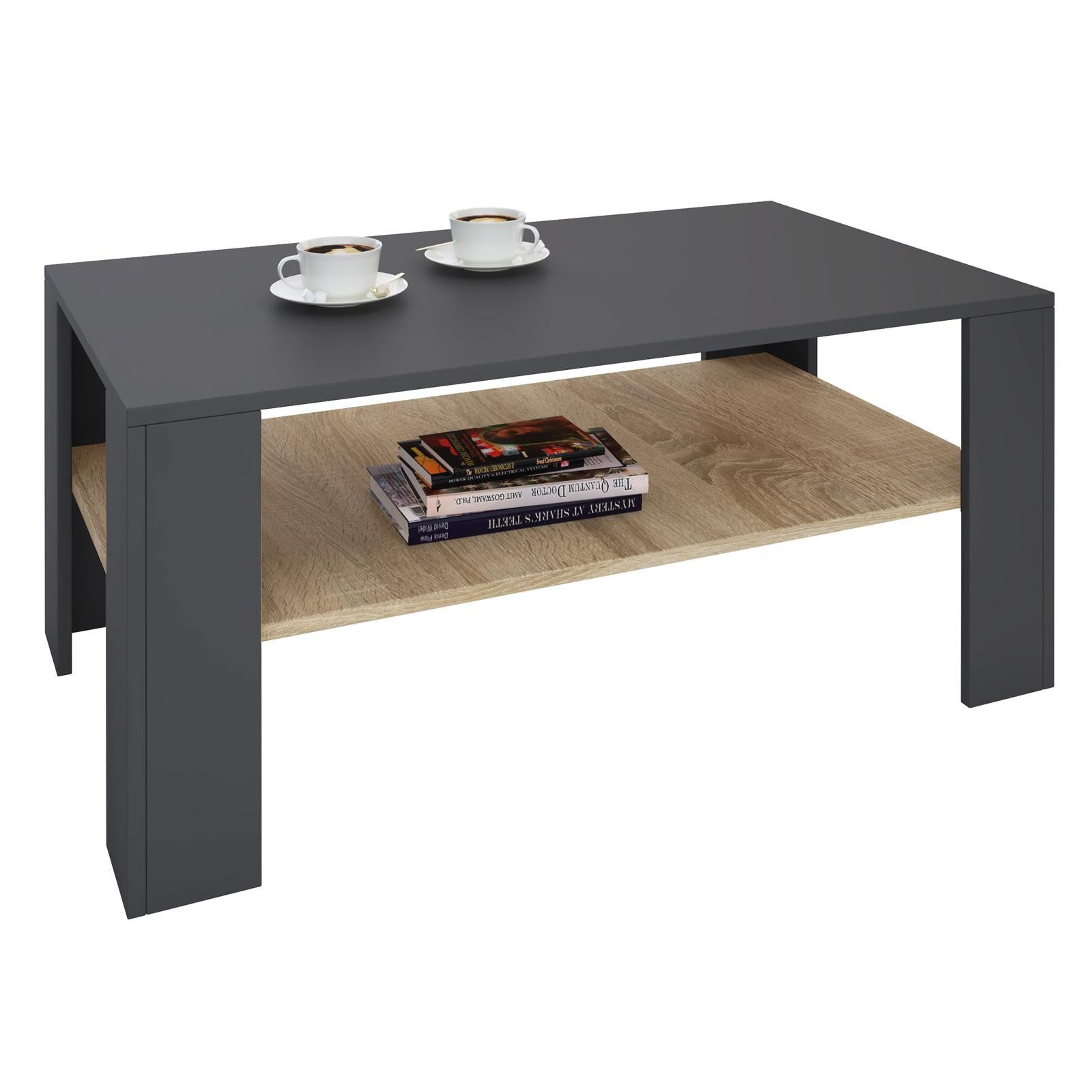 CARO-Möbel Couchtisch, Couchtisch Wohnzimmer Beistell Sofa 100 x 60 cm in 4 Farben mit Ablage