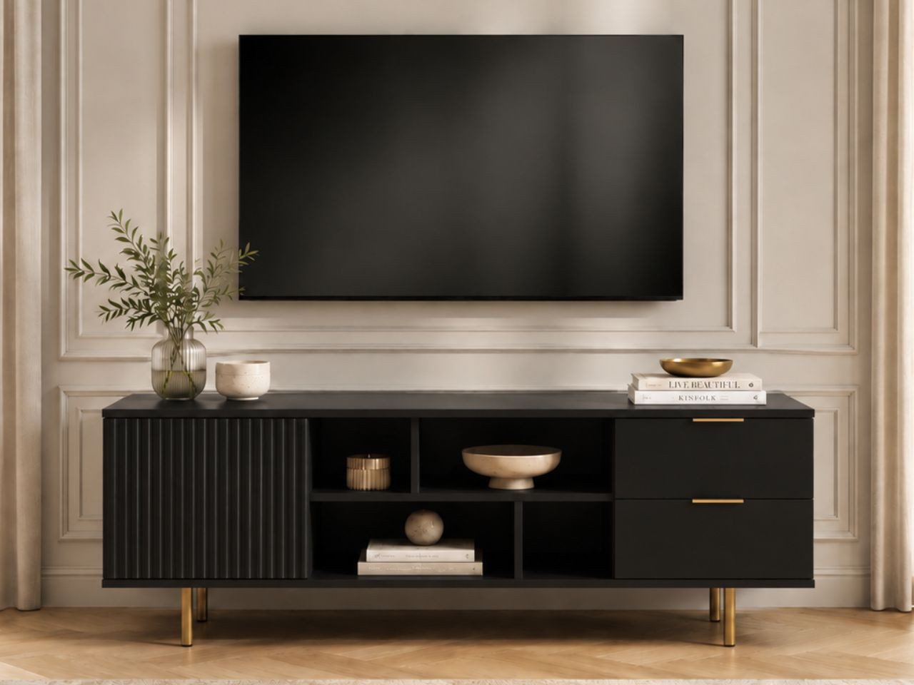 GrainGold TV-Schrank Ankara (Set, TV-Schrank, Metallbeine) Breite 150 cm, Metallbeine, Laminierte Platte, Modern Stil