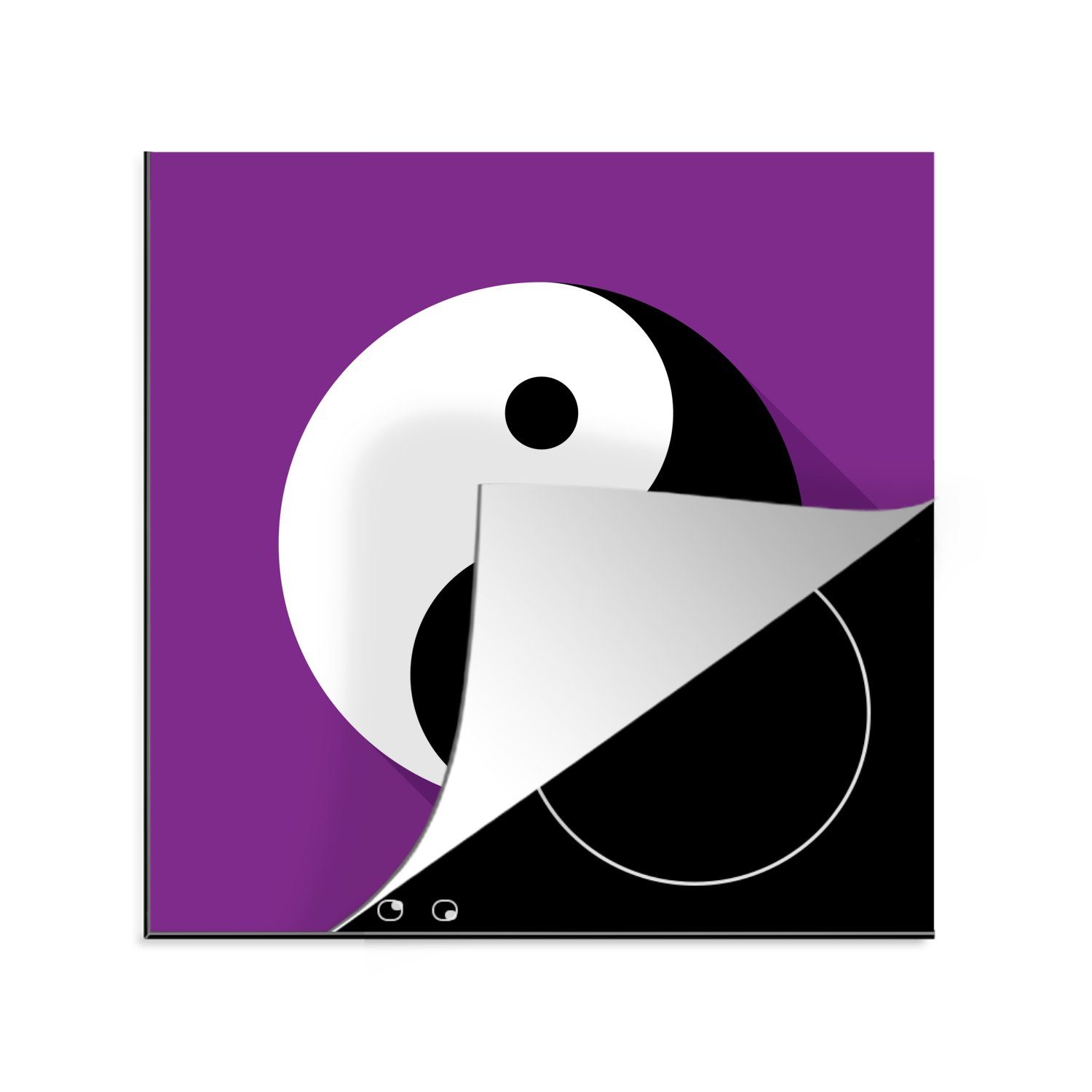 MuchoWow Herdblende-/Abdeckplatte Eine Illustration des Yin und Yang Logos mit violettem Hintergrund, Vinyl, (1 tlg), 78x78 cm, Ceranfeldabdeckung, Arbeitsplatte für küche