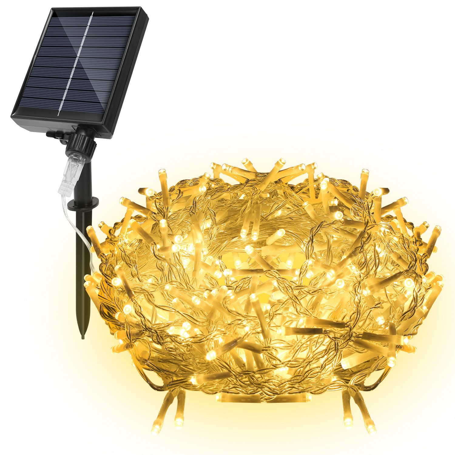 Clanmacy LED-Lichterkette 5M 200LEDs Solar LED Eisregen Lichterkette Außen Eiszapfen Warmweiß, inkl.Fernbedienung, 8 Lichtfunktionen, Solarbox über USB aufadbar