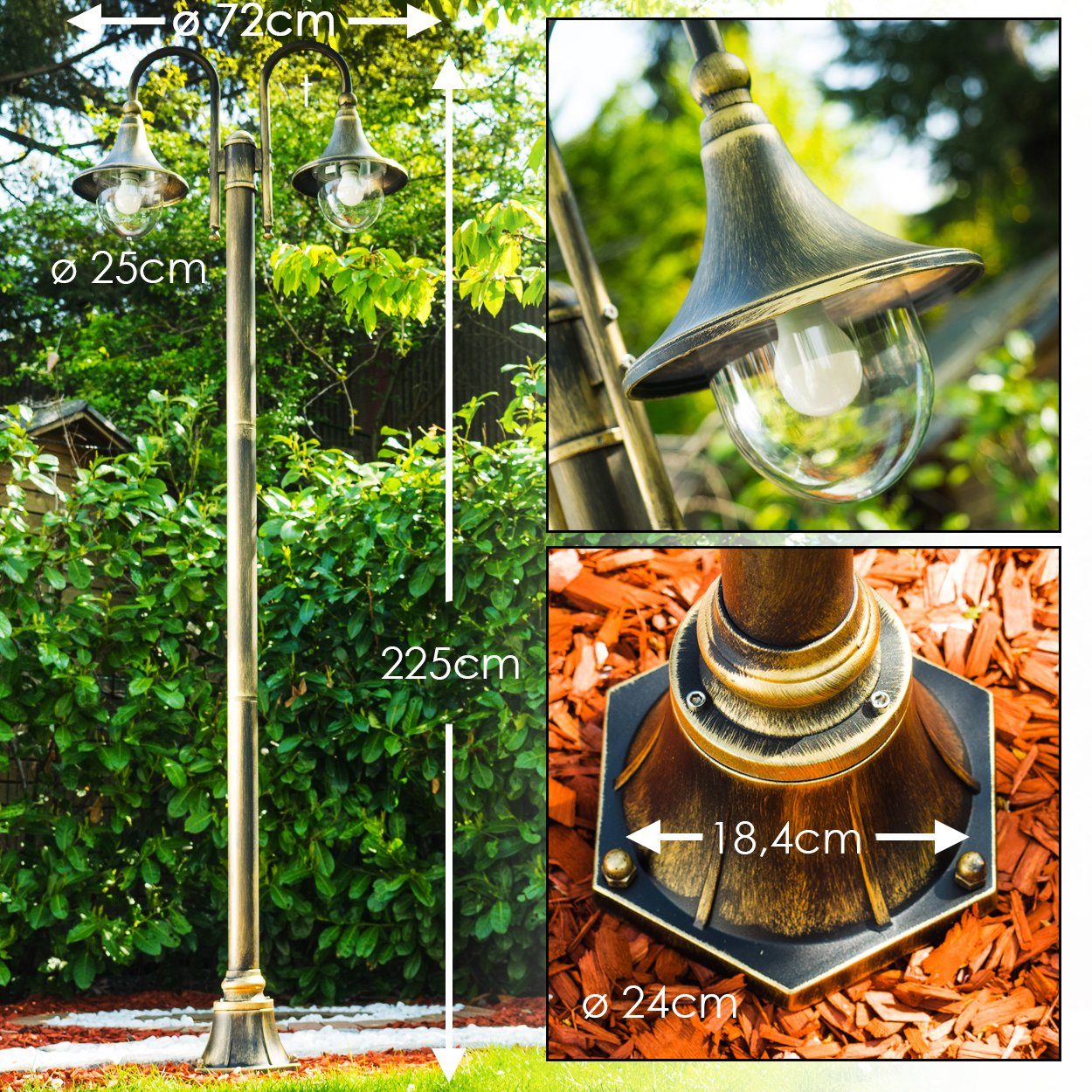 hofstein Außen-Stehlampe »Paraolo« Außenleuchte Kandelaber in antikem Look, ohne Leuchtmittel, Metall Braun/Gold,Wegeleuchte 225cm, Vintage Gartenlampe, E27,IP44