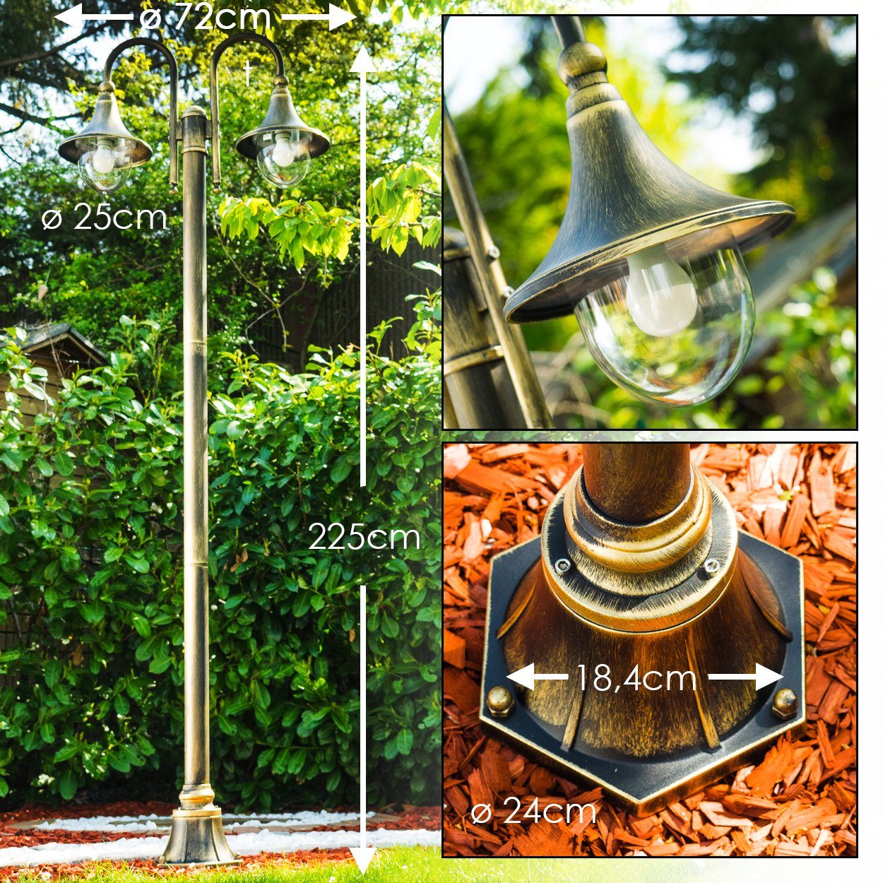 hofstein Metall Vintage ohne Leuchtmittel, antikem in Außen-Stehlampe E27,IP44 Look, Kandelaber Außenleuchte Gartenlampe, 225cm, »Paraolo« Braun/Gold,Wegeleuchte