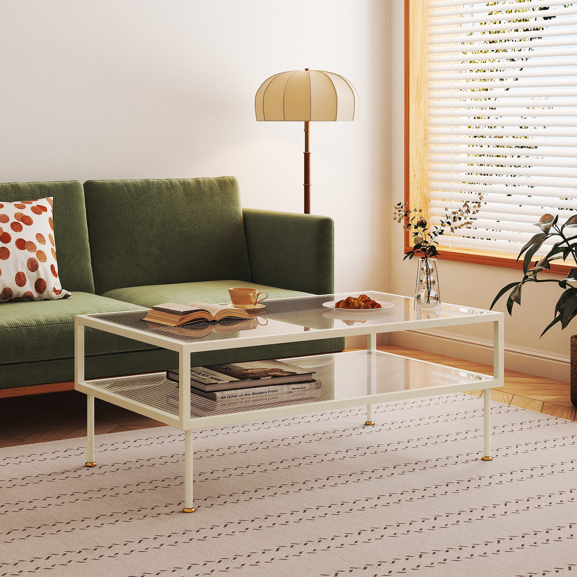 en.casa Couchtisch, »Lindau« mit Glasplatte 100 x 50 x 46 cm Cremeweiß günstig online kaufen