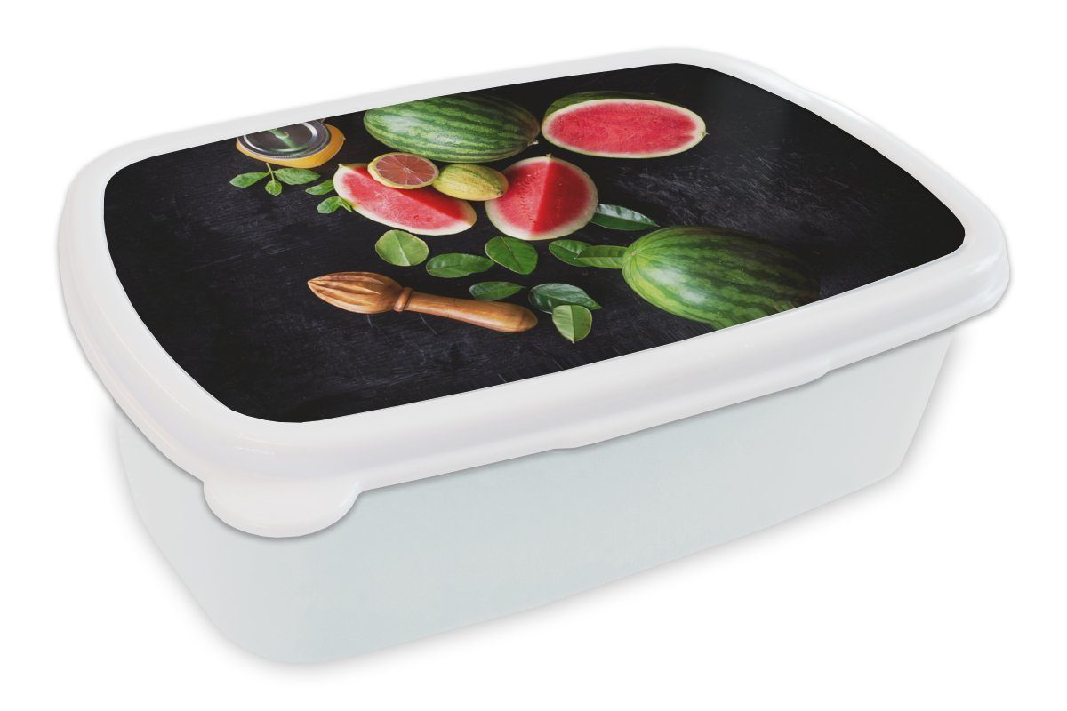 MuchoWow Lunchbox Wassermelone - Smoothie - Obst - Zitronenpresse, Kunststoff, (2-tlg), Brotbox für Kinder und Erwachsene, Brotdose, für Jungs und Mädchen weiß