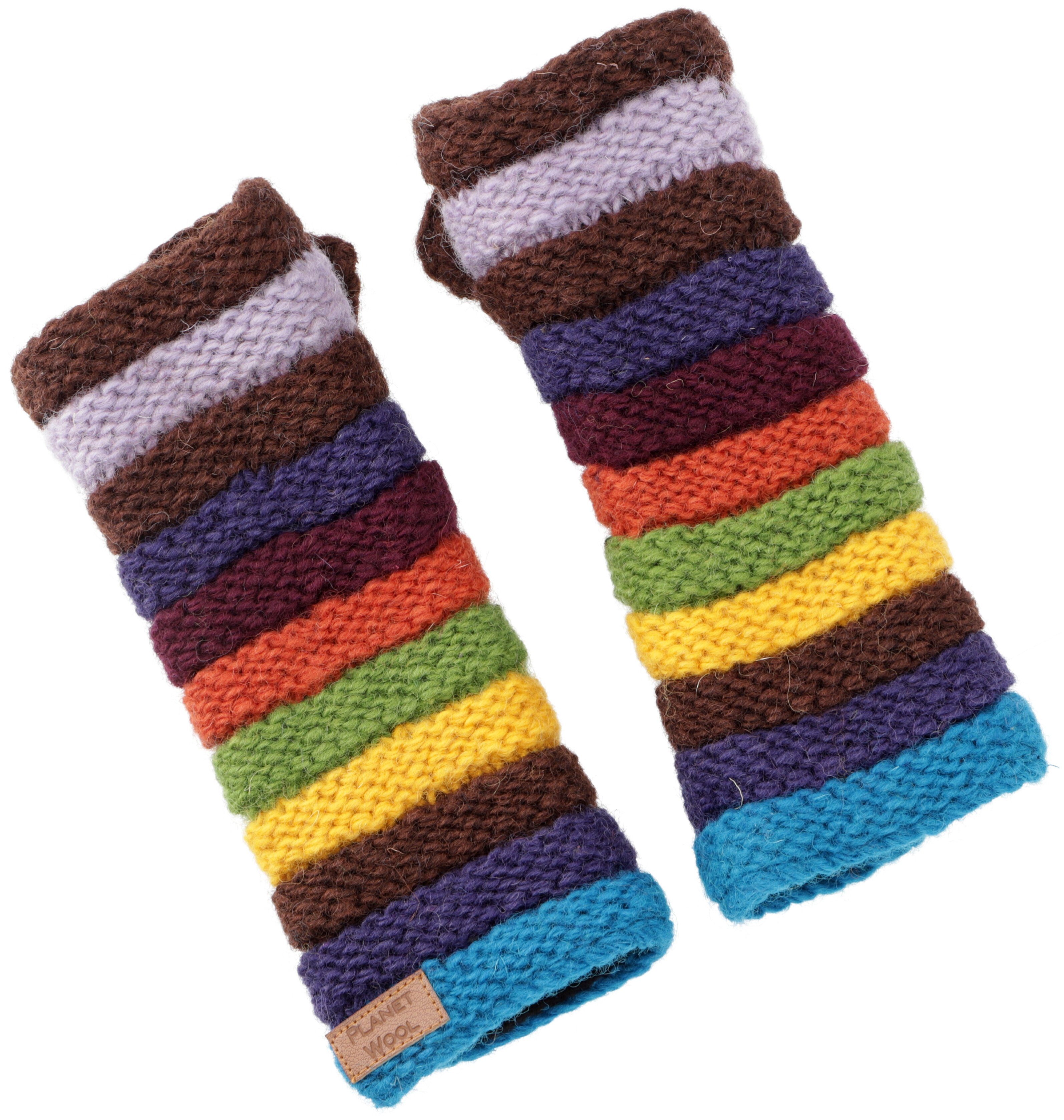 Guru-Shop Strickhandschuhe Geringelte Handstulpen aus Nepal,..
