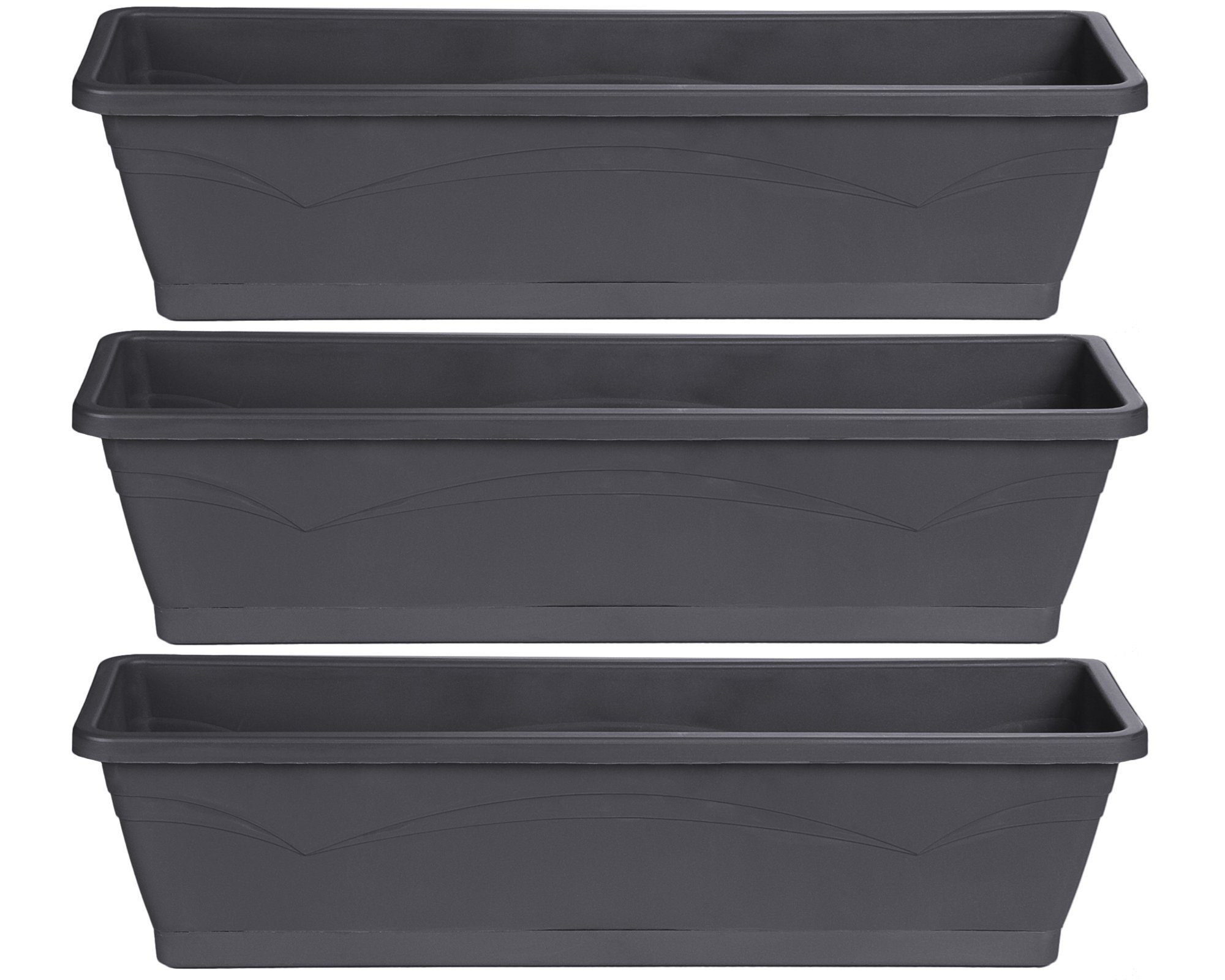 ONDIS24 Balkonkasten Balkonkasten Rom je 6 Liter Pflanzvolumen 3er Set Pflanzkübel, UV- und witterungsbeständig, Wasserspeicher im Untersetzer