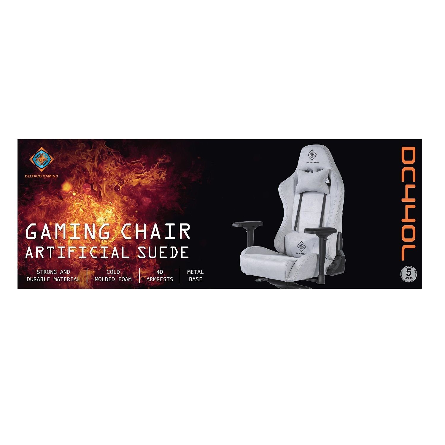 inkl. Gaming-Stuhl ergonomisch (kein 5 5-Punkt Herstellergarantie hellgrau hohe DELTACO Jahre Set), DC440 Wildleder Gaming-Stuhl Rückenlehne