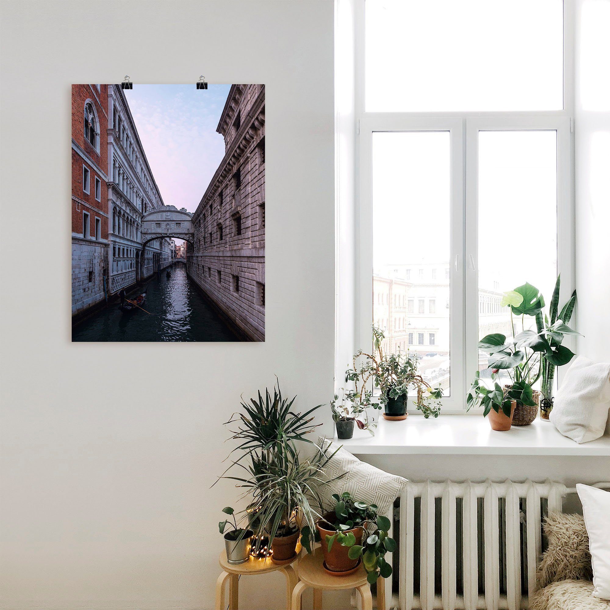 Artland Wandbild Blick auf die versch. St), Seufzerbrücke oder Brücken Alubild, als Größen Poster Leinwandbild, in (1 Wandaufkleber in Venedig
