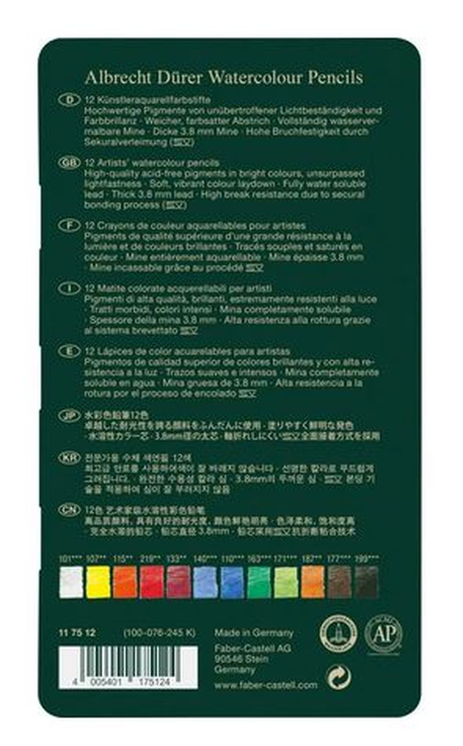 Faber-Castell Malstift Albrecht Dürer Aquarellstifte, (12-tlg), 12er Metalletui
