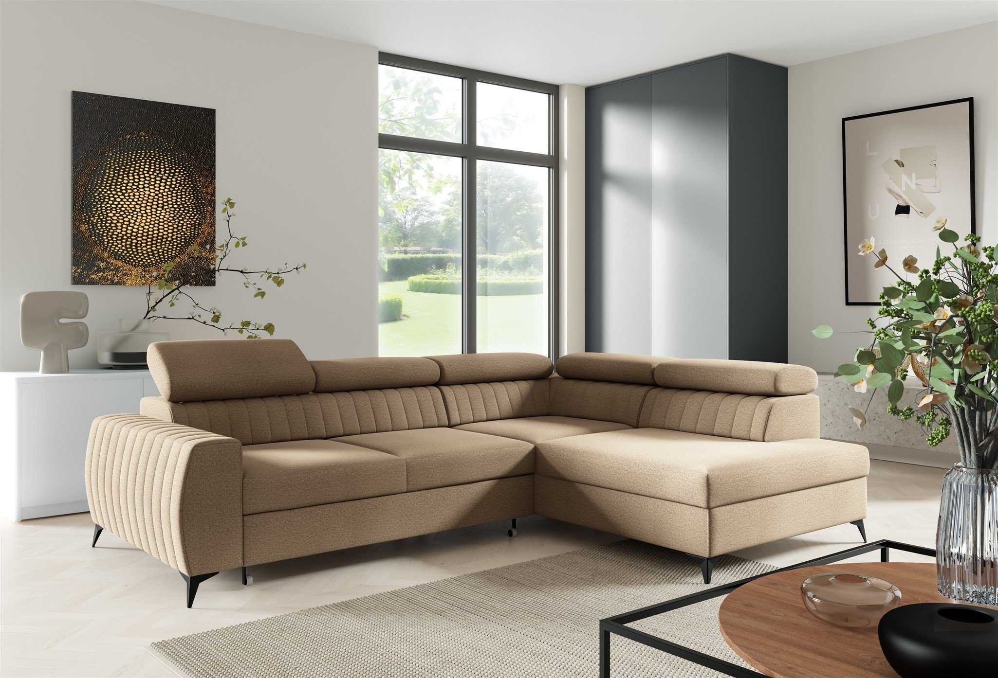 Fun Möbel Ecksofa Ecksofa Sofa TORONTO Stoff Element mit Schlaffunktion, Rundumbezug