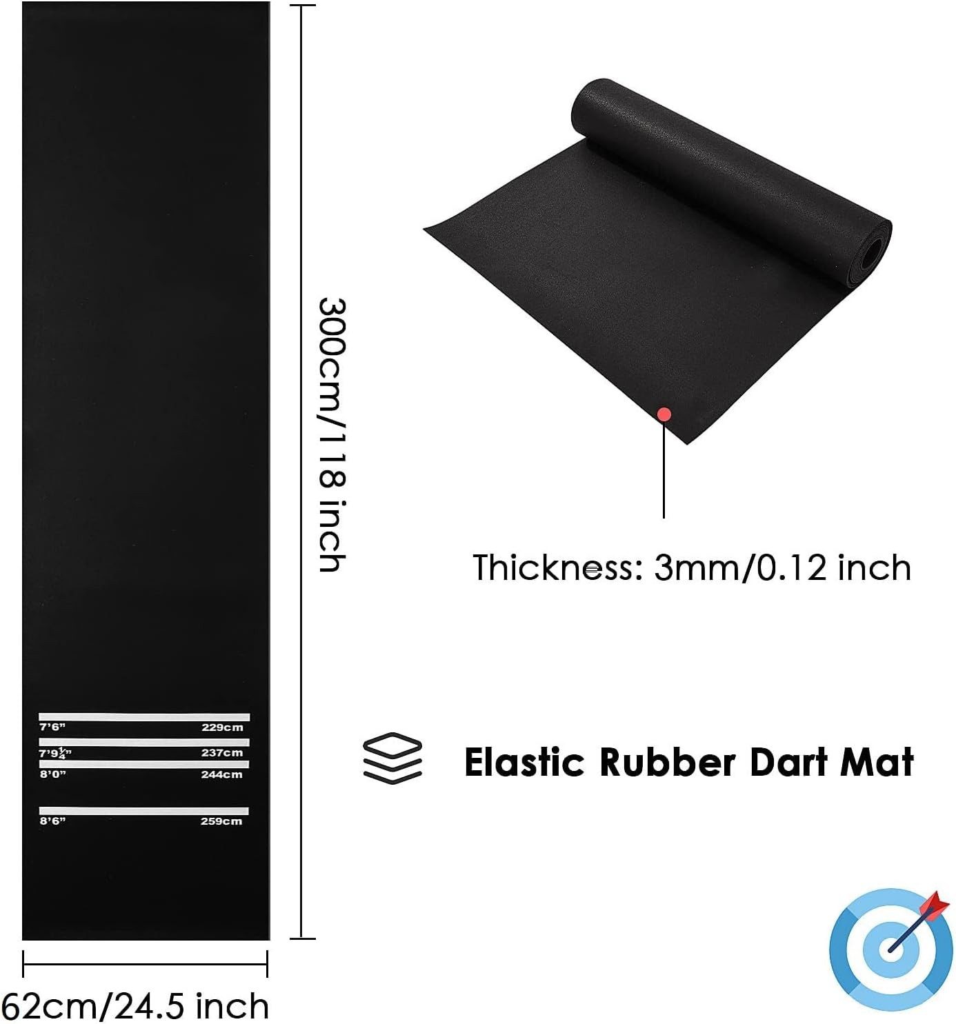 Youyijia Dartmatte Dartmatte mit 4 Abwurfdistanzen, 300 cm x 62 cm – Bild 2 von 5
