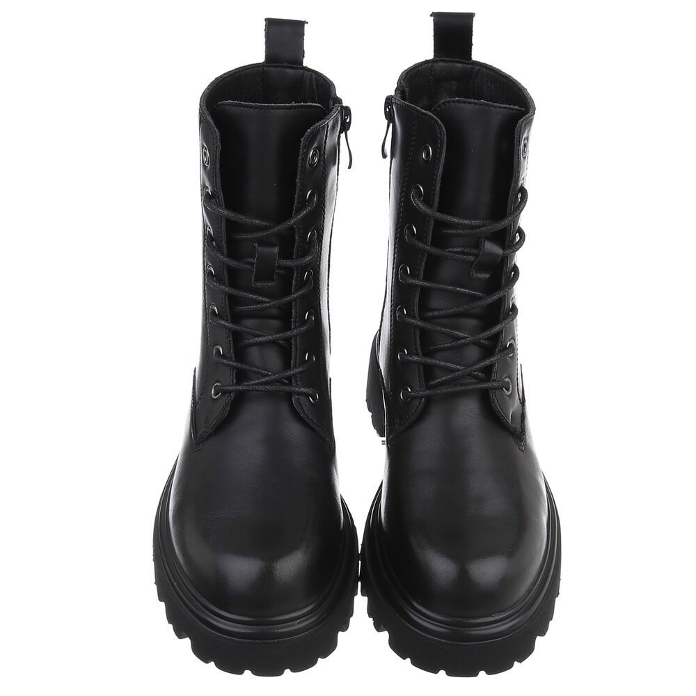 Ital-Design Robuste Lederstiefel für Damen mit Schnürung und Gummisohle Stiefelette (90169347) Blockabsatz Plateaustiefeletten in Schwarz – Bild 4 von 5