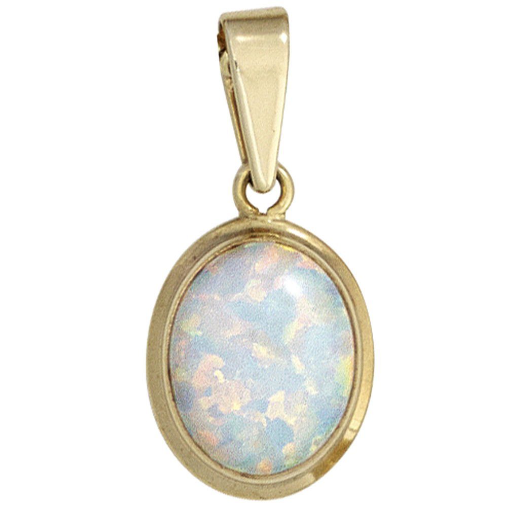 Schmuck Krone Kettenanhänger Anhänger mit Opal, 333 Gelbgold, oval, Gold 333