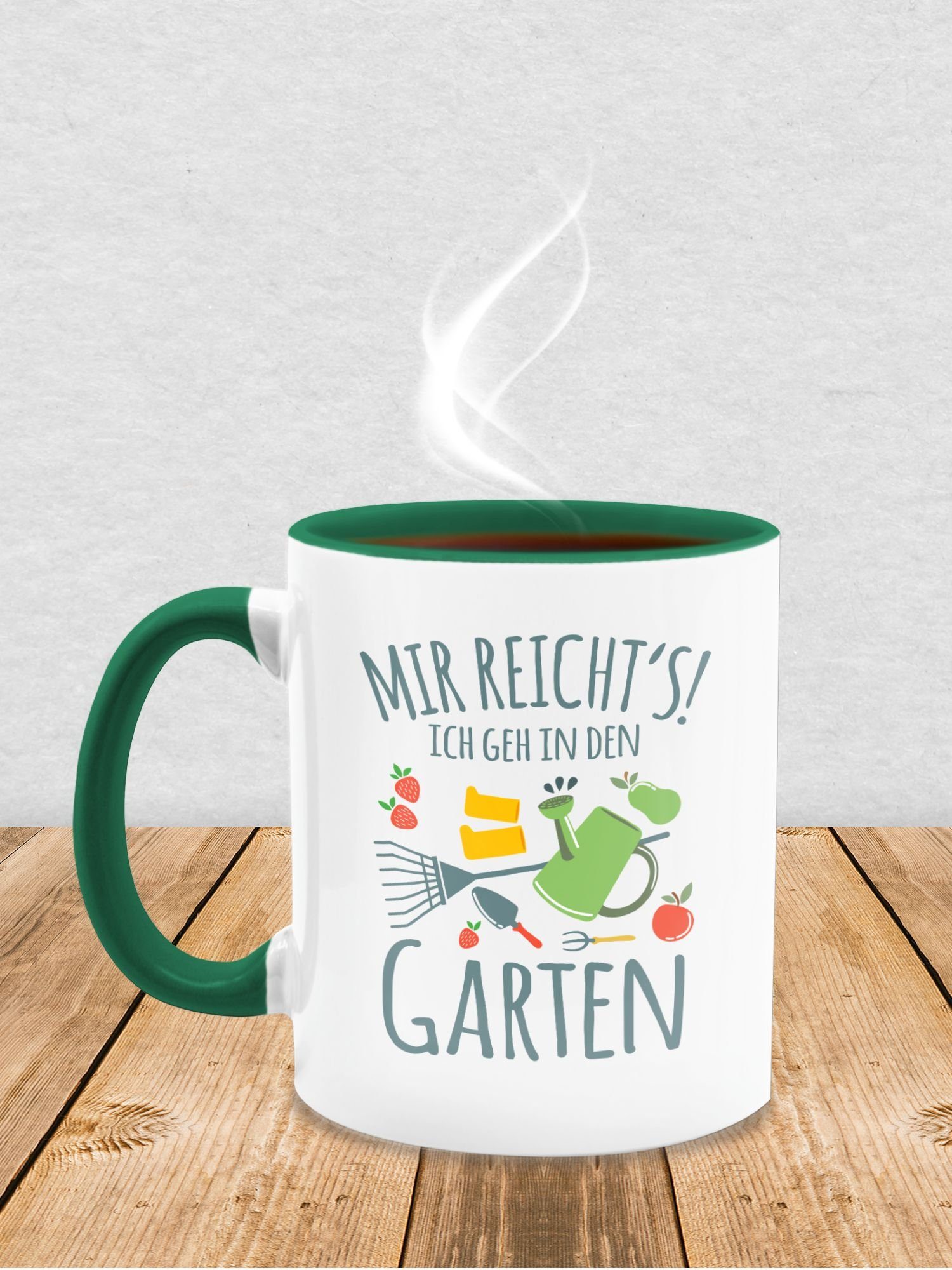 Kaffeetasse Shirtracer Mir 1 den Garten, geh ich reicht's Petrolgrün in Keramik, Geschenk Tasse Hobby