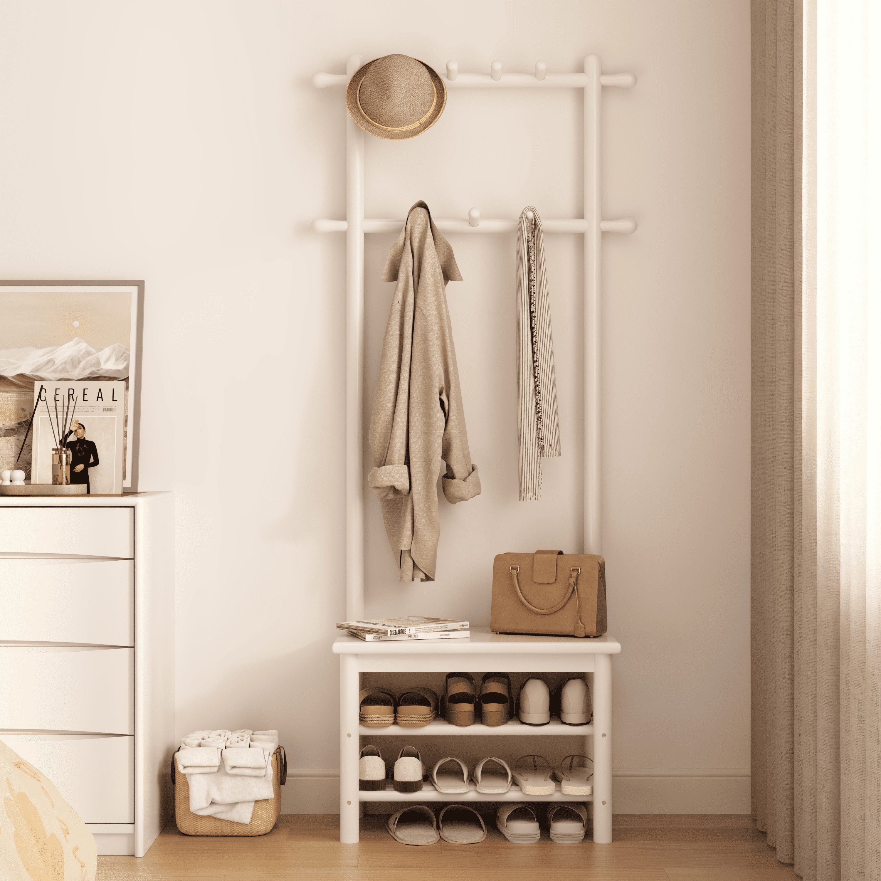 AQIMUELE Schuhbank Garderobe mit Sitzbank, 11 Haken (1-St), 60 cm, Weiß