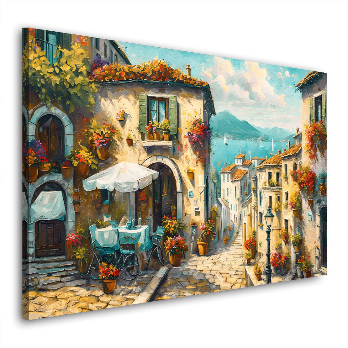 Artedinoi Leinwandbild Bella Italia Gasse Italien Küstenstadt Café Leinwandbild Wandbild Kuns, Italienische Gasse mit Café