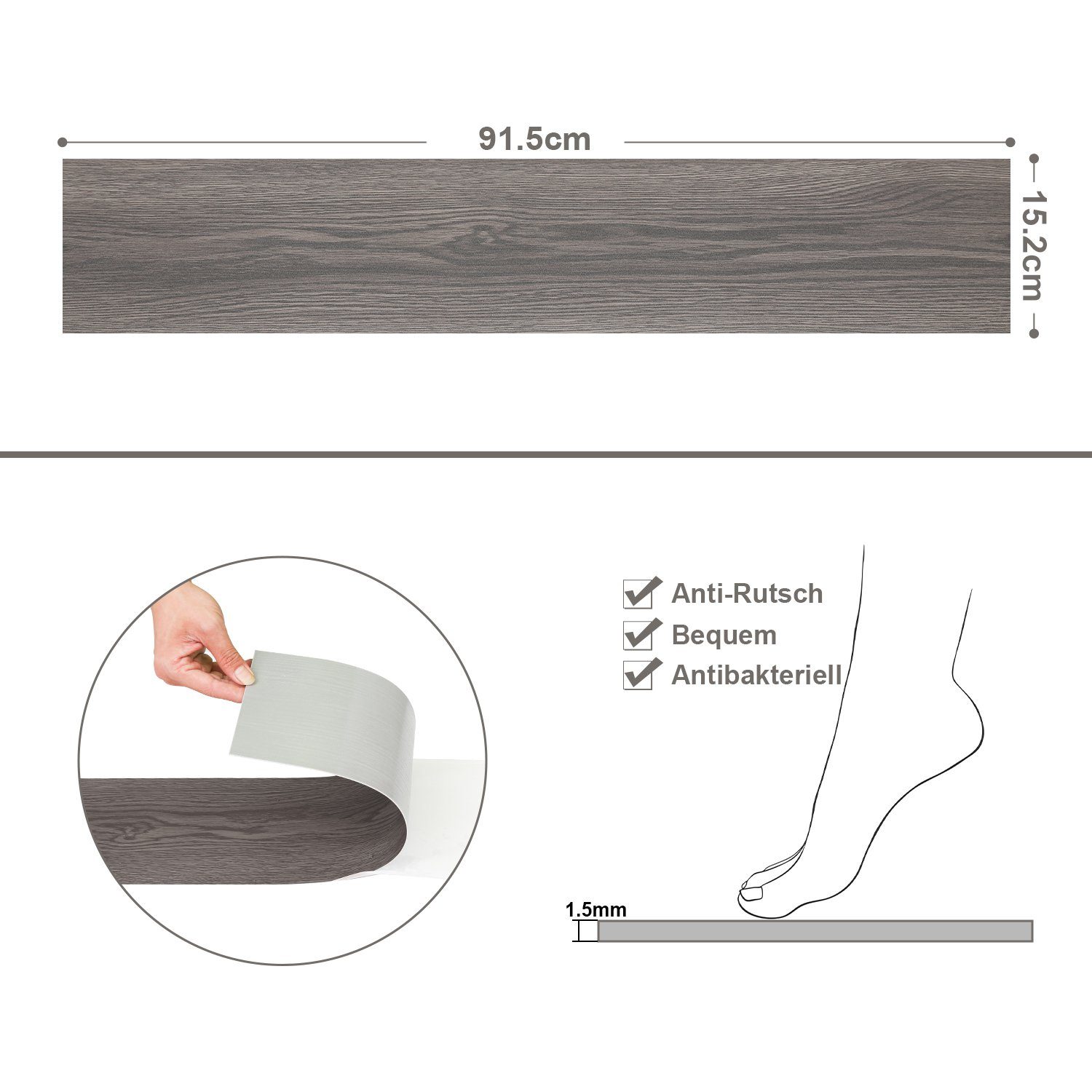 Bodenbelag Dekor-Dielen Oak Vinyl Selbstklebend ca. Gimisgu 1-10m², Night Vinylboden Laminat selbstklebend