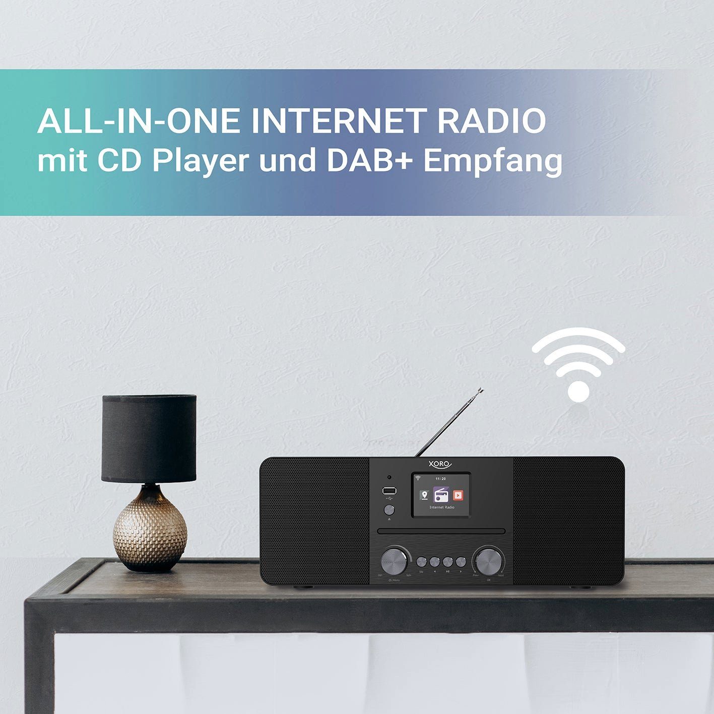 Xoro HMT 620 All-in-One Internet-Radio (Digitalradio (DAB), FM-Tuner, Internetradio, Service Following, Senderspeicher (250 Internet / 99 DAB+/FM), 20 W, CD‑Player, DAB+, UKW, Spotify, Bluetooth,Holzgehäuse,Schwarz)