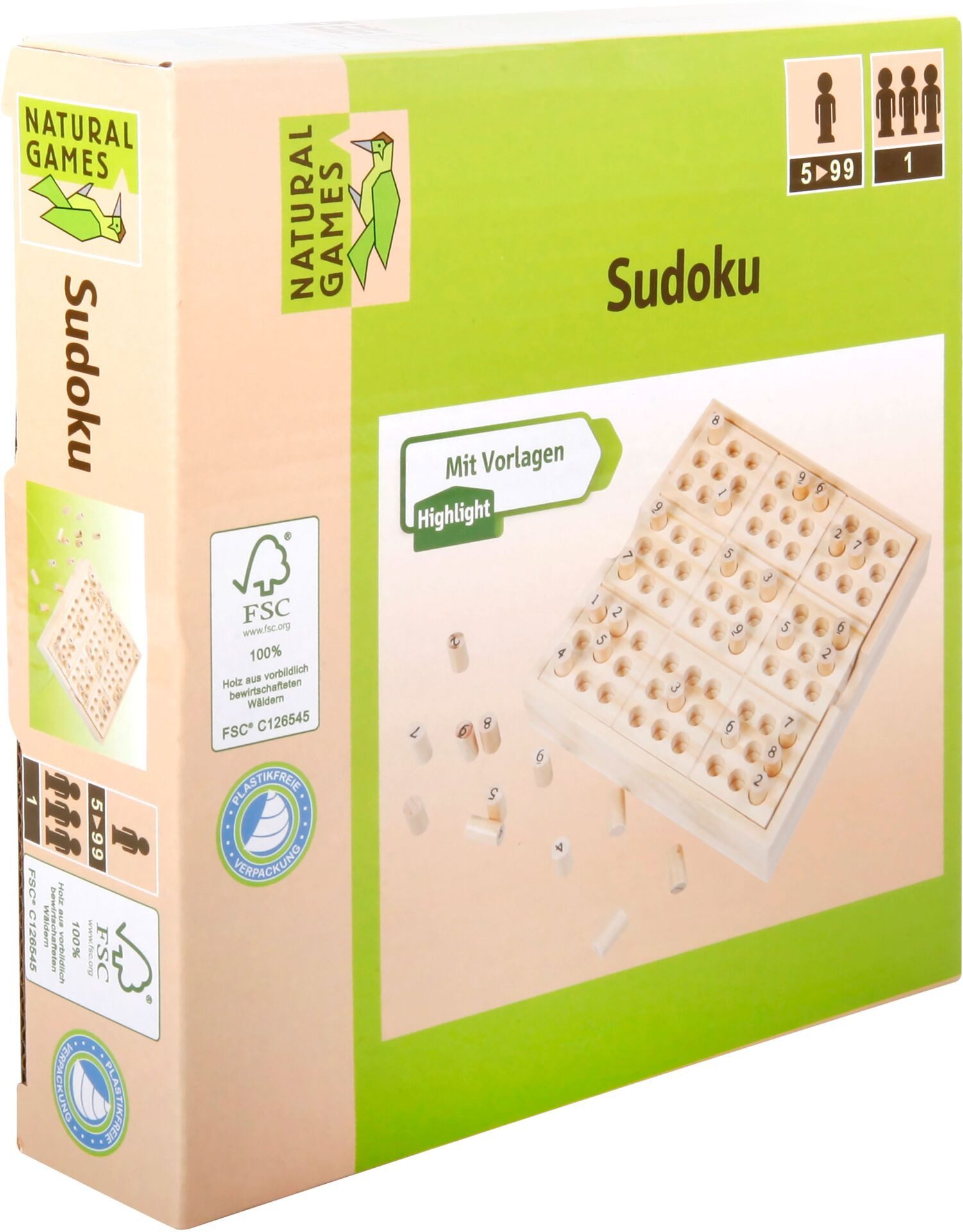 Natural Games Spiel Natural Games Sudoku Denkspiel mit stabilem Spielbrett